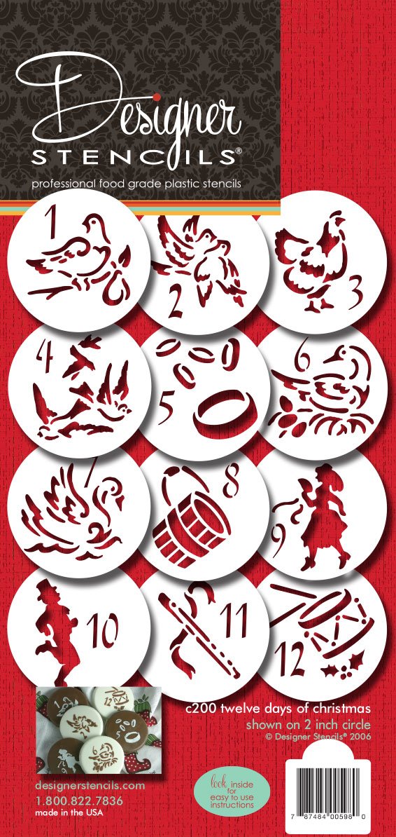Designer Stencils Twelve Days Of Christmas Cookie And Cupcake Stencils (Small), Beige/Semi-Transparent