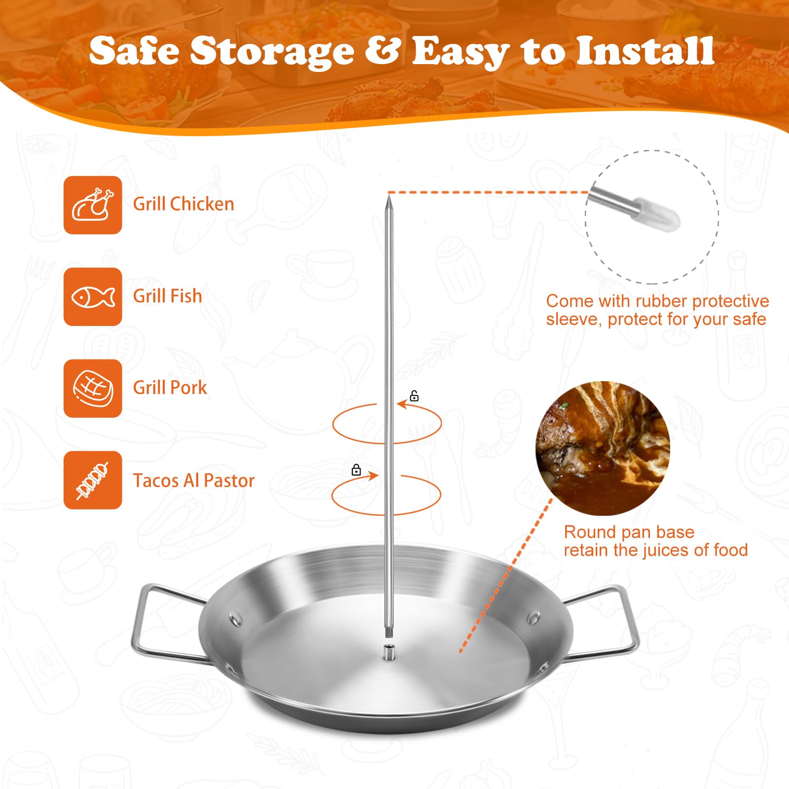 Al Pastor Skewer For Grill, Shawarma Skewer Stand, Stainless Steel Vertical Skewer, Brazilian Vertical Spit With 3 Removable Spi