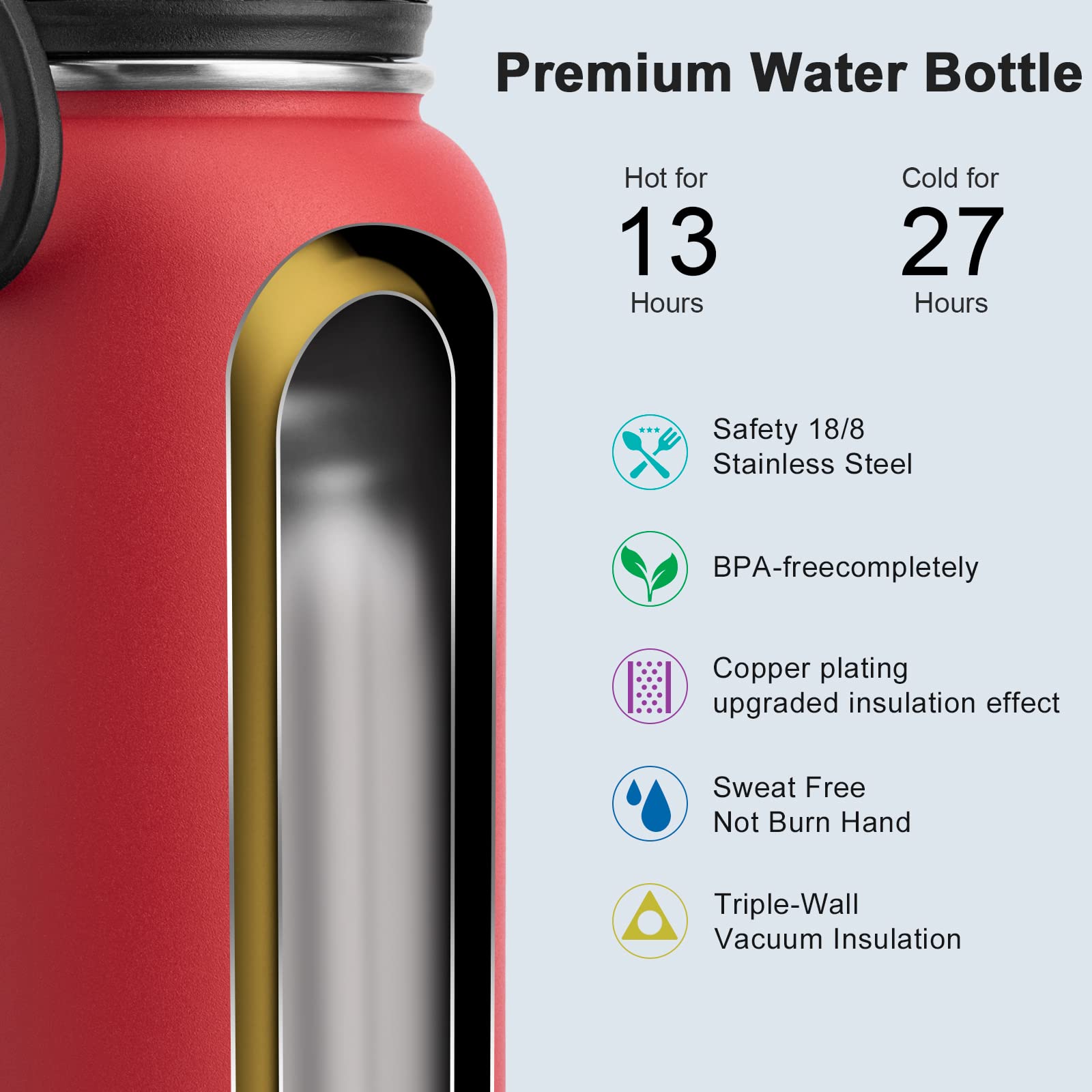 Koodee Insulated Water Bottle, 32 Oz Stainless Steel Double Wall Vacuum Wide Mouth Sport Bottle With Leakproof Spout Lid (Pink)