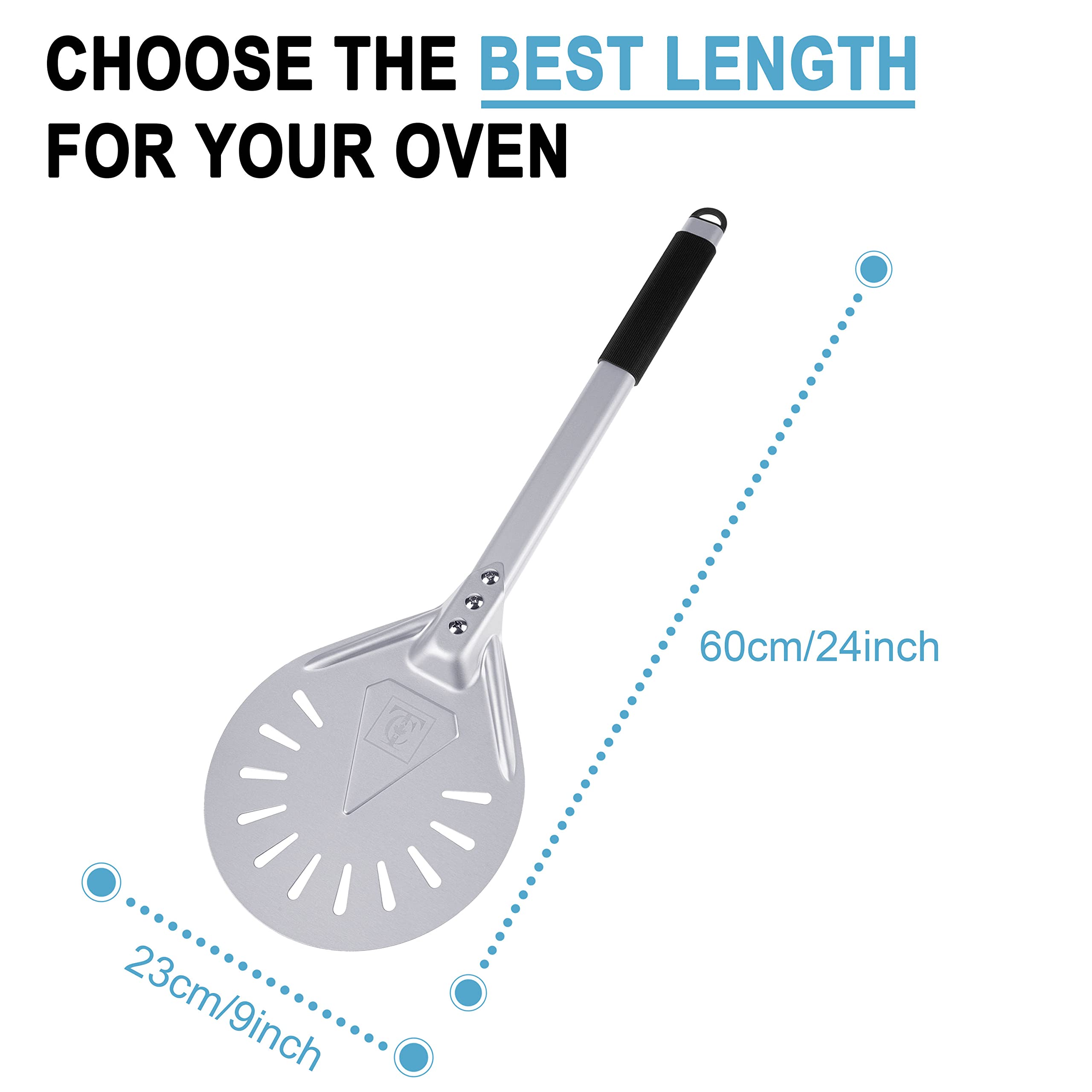 TC Logo 9 Pizza Turning Peel & Paddle  Oven Accessories with Aluminum Plate and Rubber Handle Tool use for Bread Peel  Pastry Dough Cake Spatula for Christmas  and New year Party