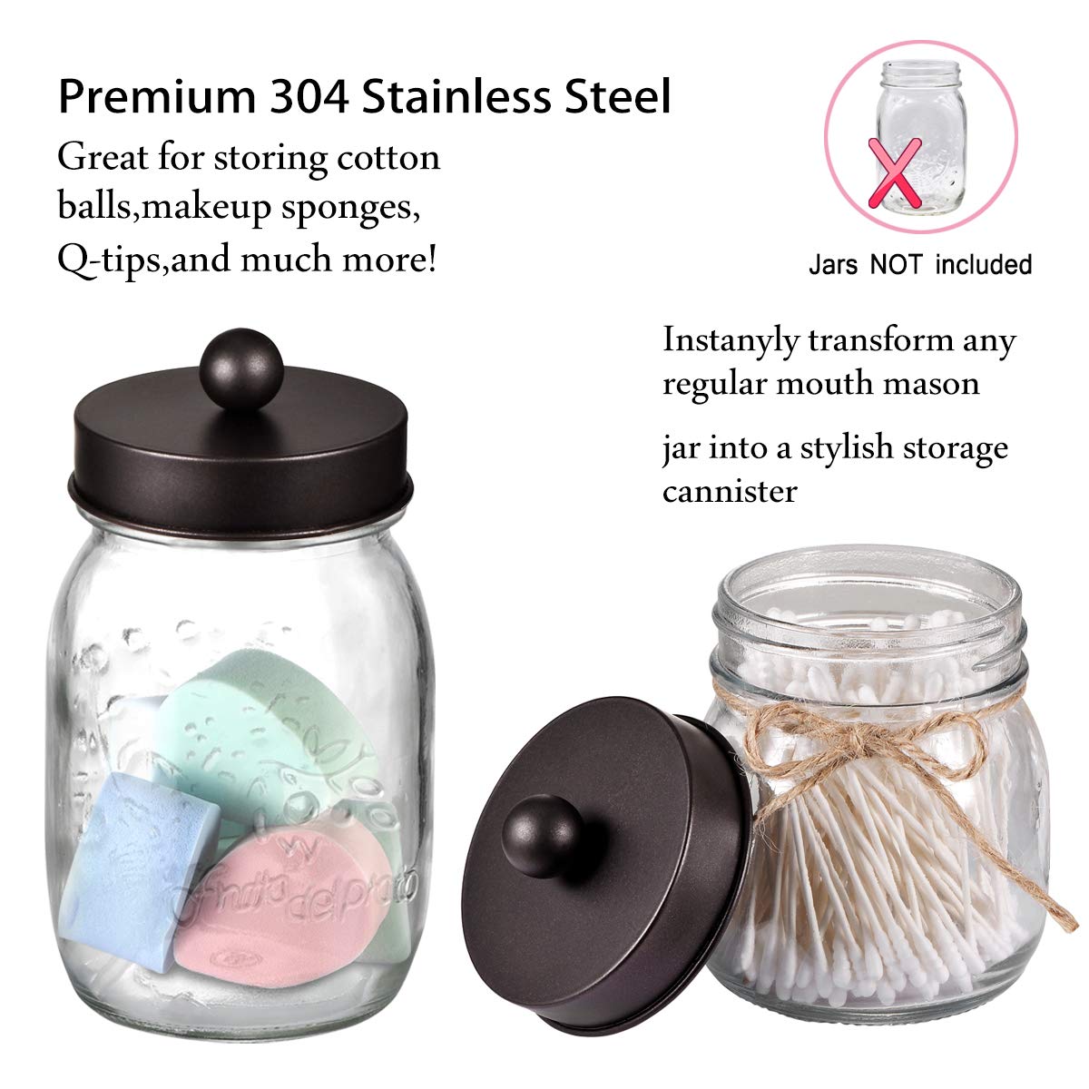 Mason Jar Bathroom Accessories Lids Set(4Pcs) - Jar Not Included - Soap Dispenser,Toothbrush Holder, Apothecary Storage Jars Lid