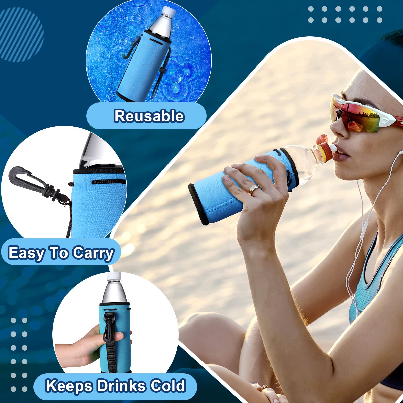 Baderke 10 Pcs Water Bottle Sleeves Insulators Beverage Bottle Can Sleeves Covers 16 17 Oz Coolers Holder Non Slip Water Bottle