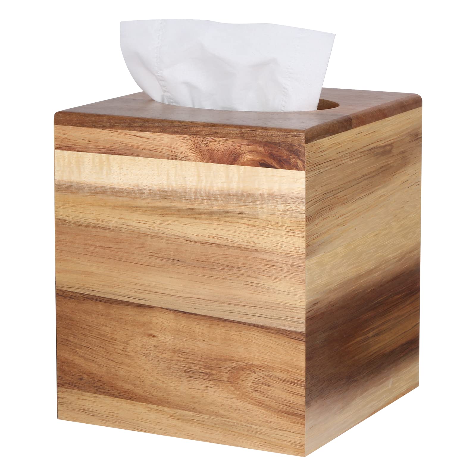 Reviaras Tissue Box Cover, Acacia Wood Tissue Box Cover With Slide-Out Bottom, Tissue Box Cover Square For Bathroom, Bedroom, Di