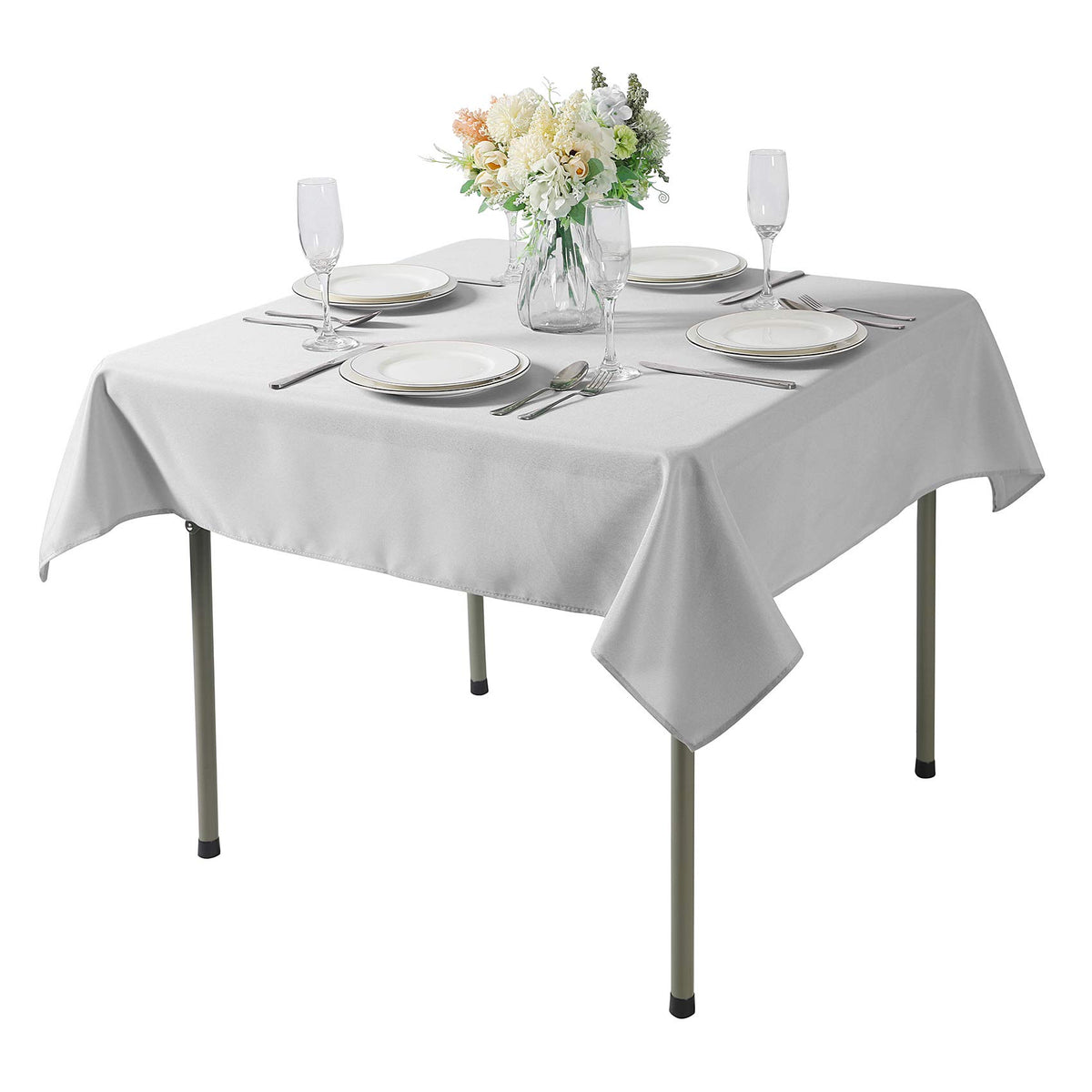 132 Inch Round Tablecloth Washable Polyester Table Cloth Decorative Table Cover For Wedding Party Dining Banquet(132 Inch,Silver