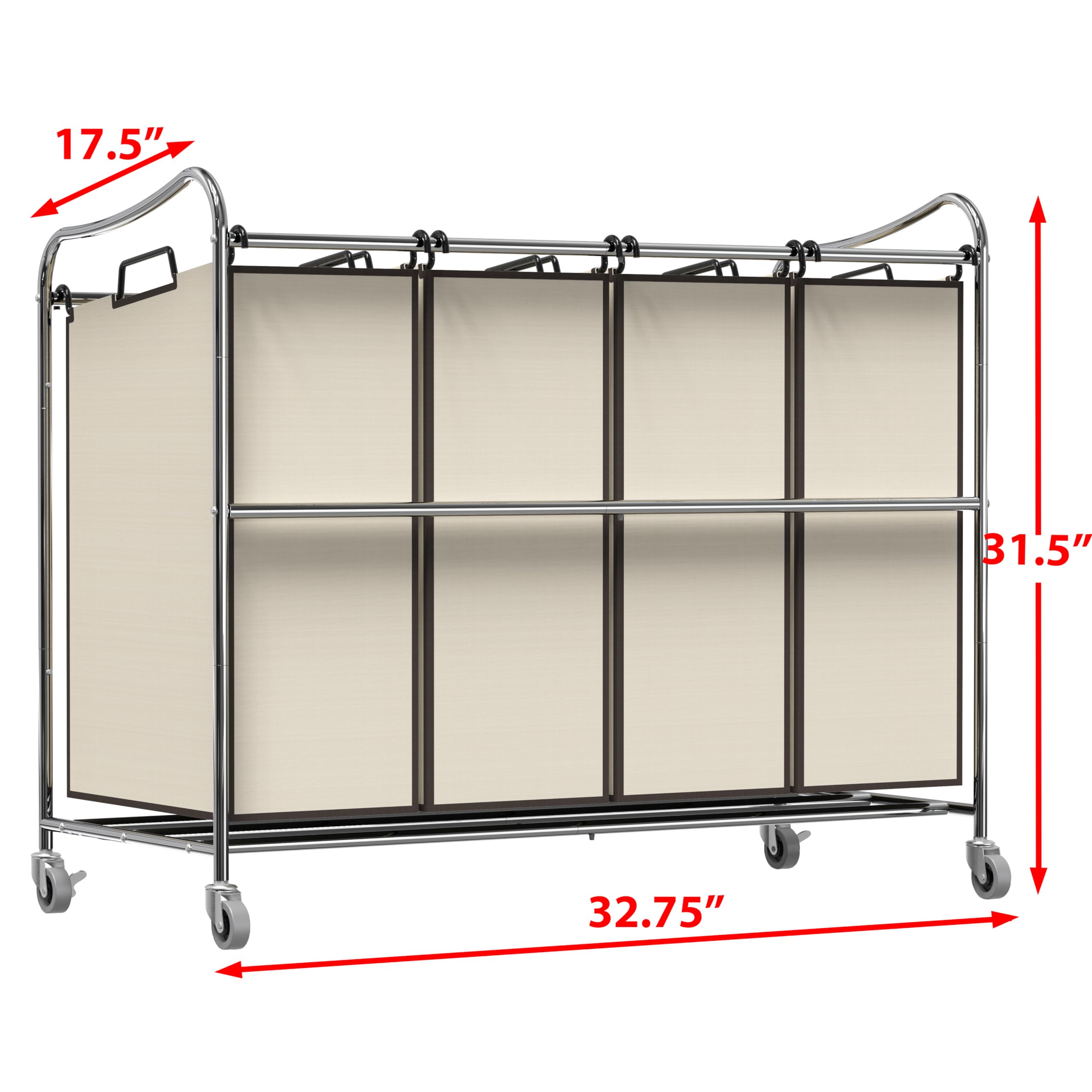 Simple Houseware 4-Bag Heavy Duty Rolling Laundry Sorter Cart, Chrome