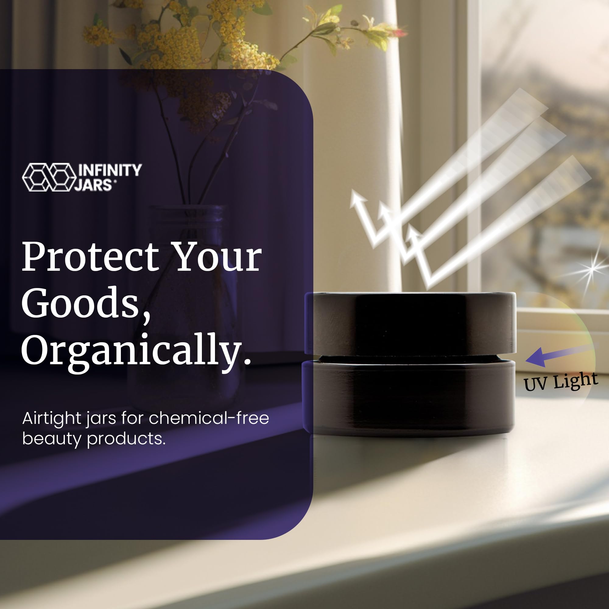 Infinity Jars Screw Top Jar 50 Ml (1.7 Fl Oz) Black Ultraviolet Refillable Cosmetic Style Travel Bottle Glass Jar Empty Cosmetic