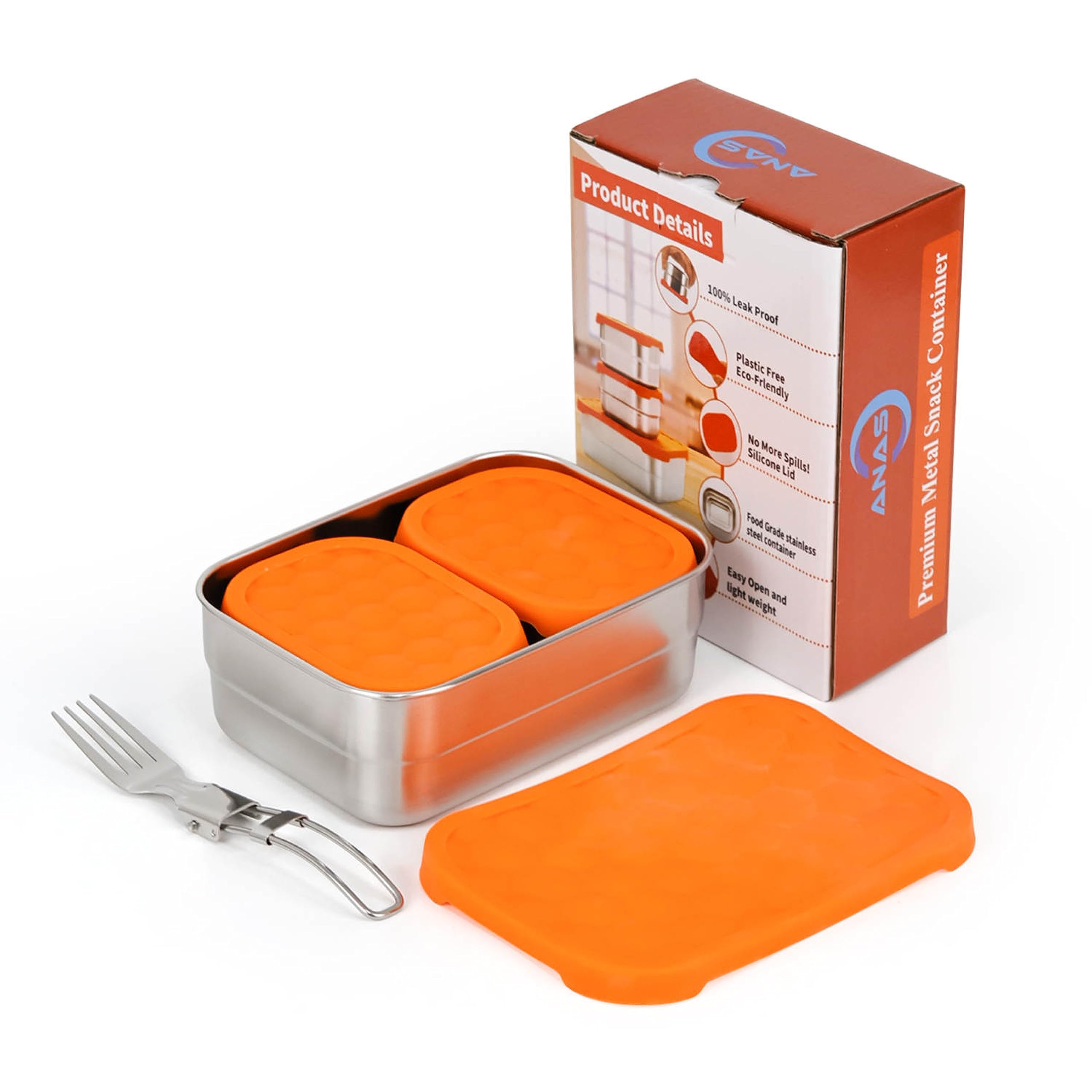 Anas 3-Pack Rectangle Stainless Steel Food Containers With Silicone Lids - Stackable, Leak Proof, Dishwasher Safe, Compact, Idea