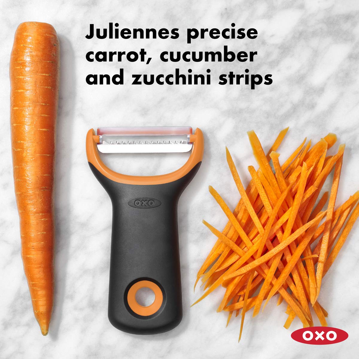 OXO Stainless Steel Y-Peeler, Black, 4.2"W x 8"H, Model 11259100, Good Grips Design