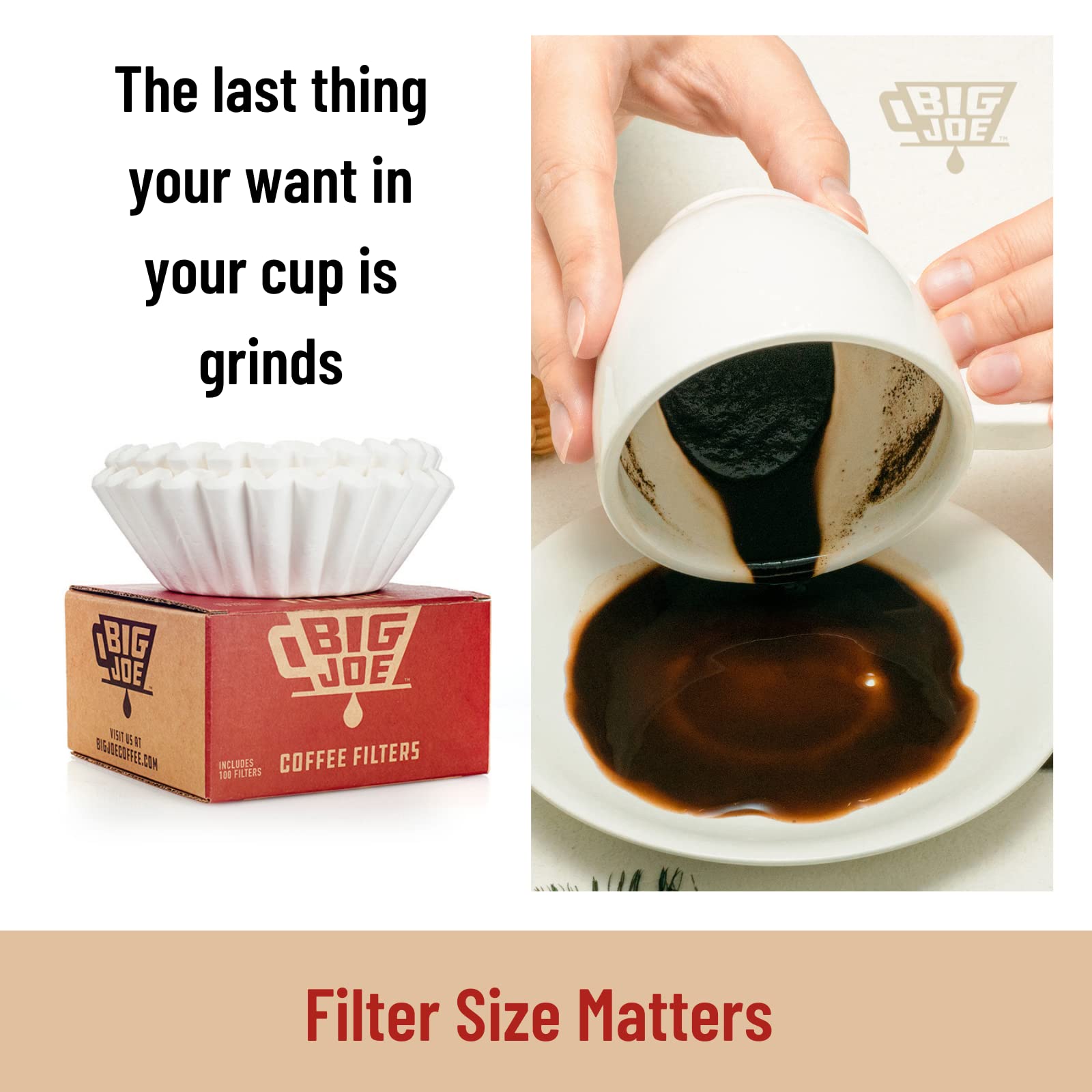 Big Joe Large Coffee Filters (500 Count) - Tall Walled Commercial Coffee Filters (4  Inch Base, 2  Inch Walls, 9  Inch Laying Fl