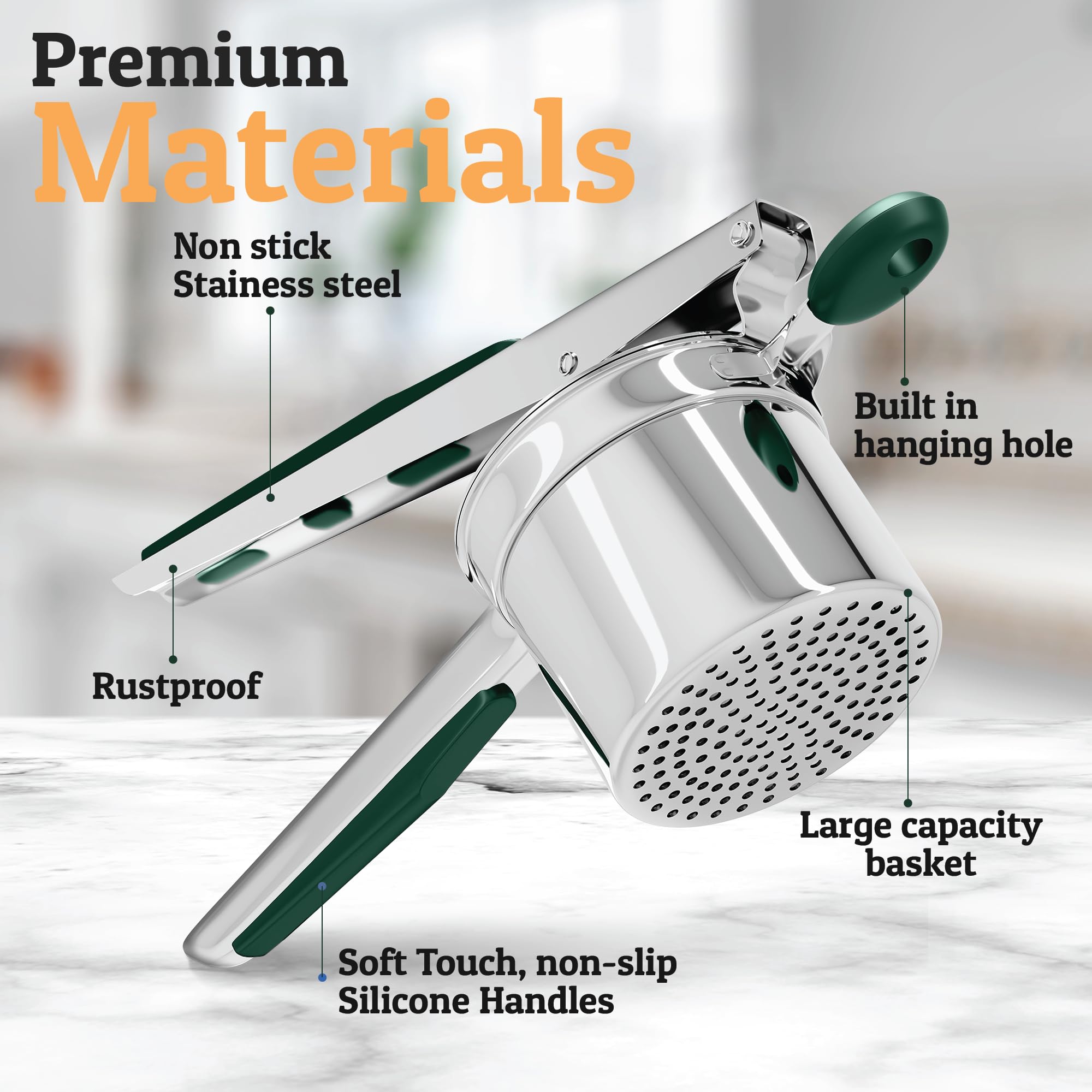 PriorityChef Large 15oz Potato Ricer, Heavy Duty Stainless Steel Potato Masher and Ricer Kitchen Tool, Press and Mash Kitchen Ga