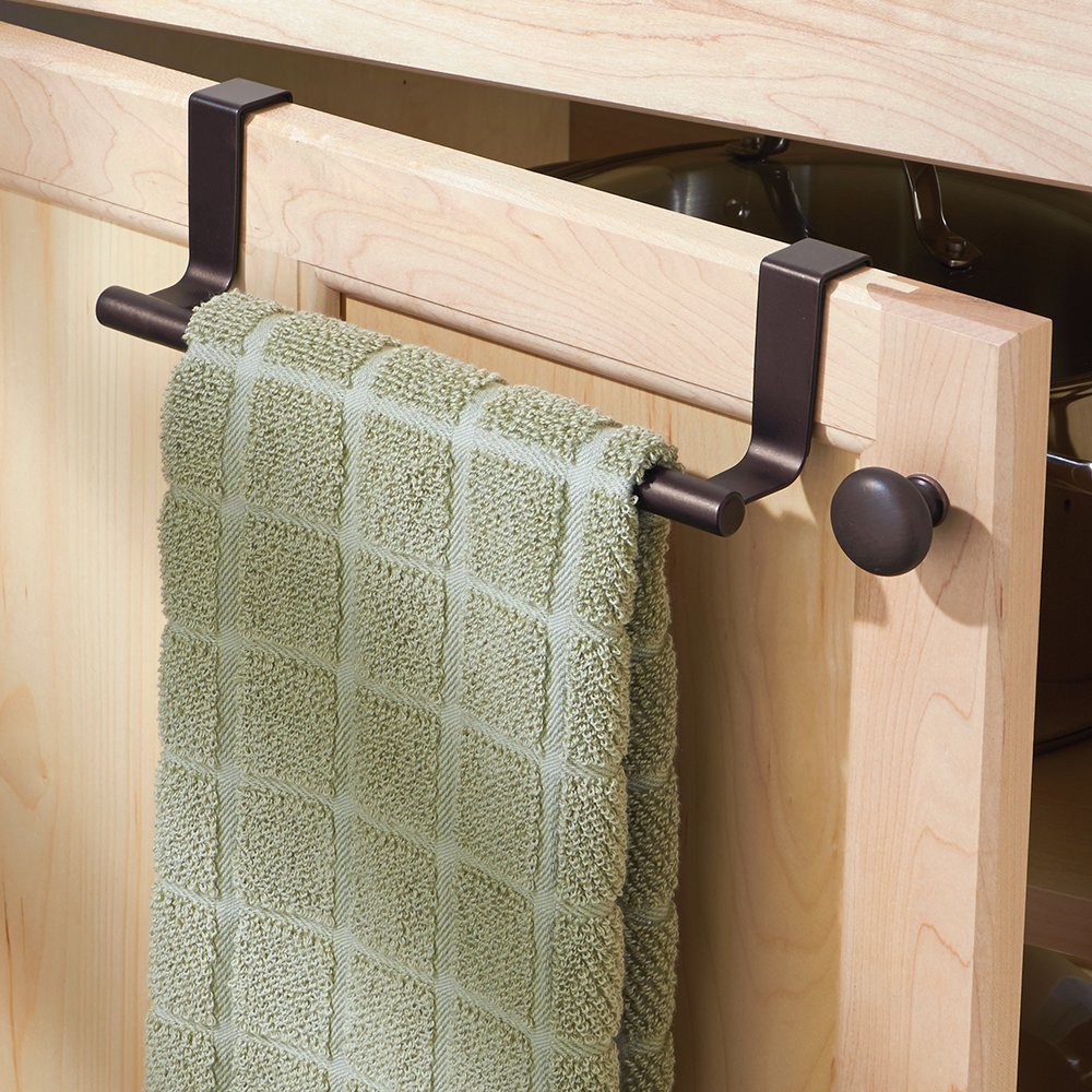 mDesign OvertheCabinet Kitchen Dish Towel Bar Holder  9, Bronze