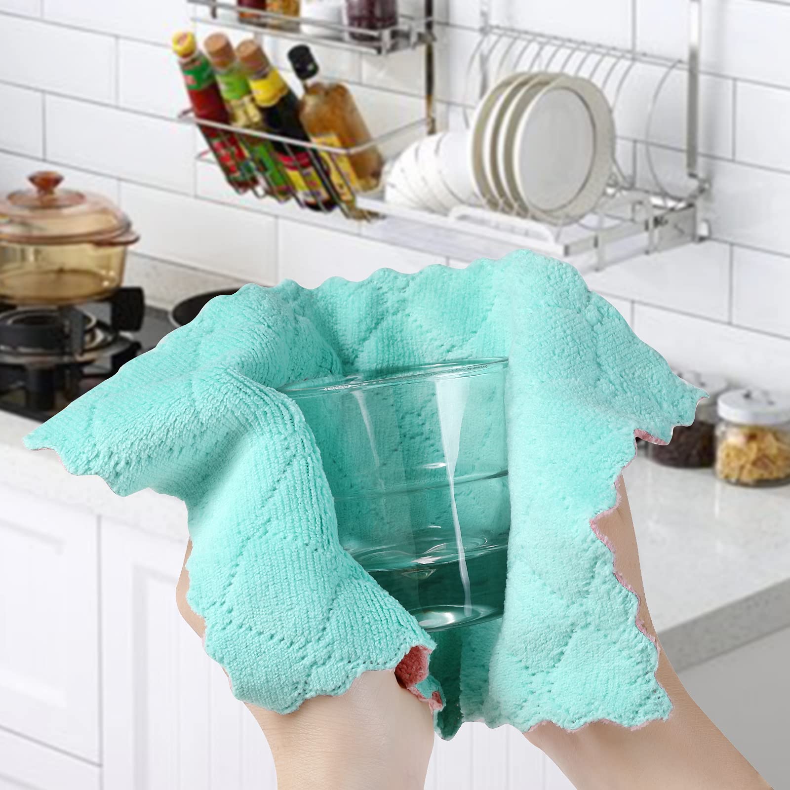 Gadiedie 20 Pack Kitchen Dish Cloths Dish Towels,Super Absorbent Coral Fleece Cloth,Premium Cleaning Cloth,Nonstick Oil Washable