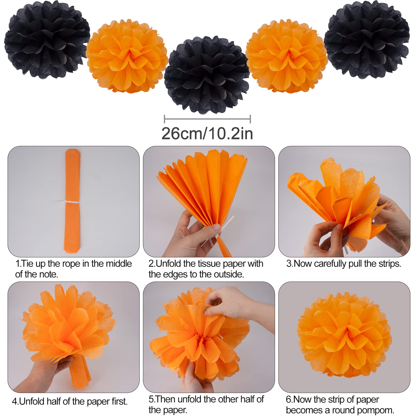 Halloween Party Decoration Festival Set - Huryfox 33pcs Birthday Bunting Decorations Paper Pom Poms Supplies Garland Hanging Honeycomb Balls Suitable for Halloween Garden Indoor Home D?cor