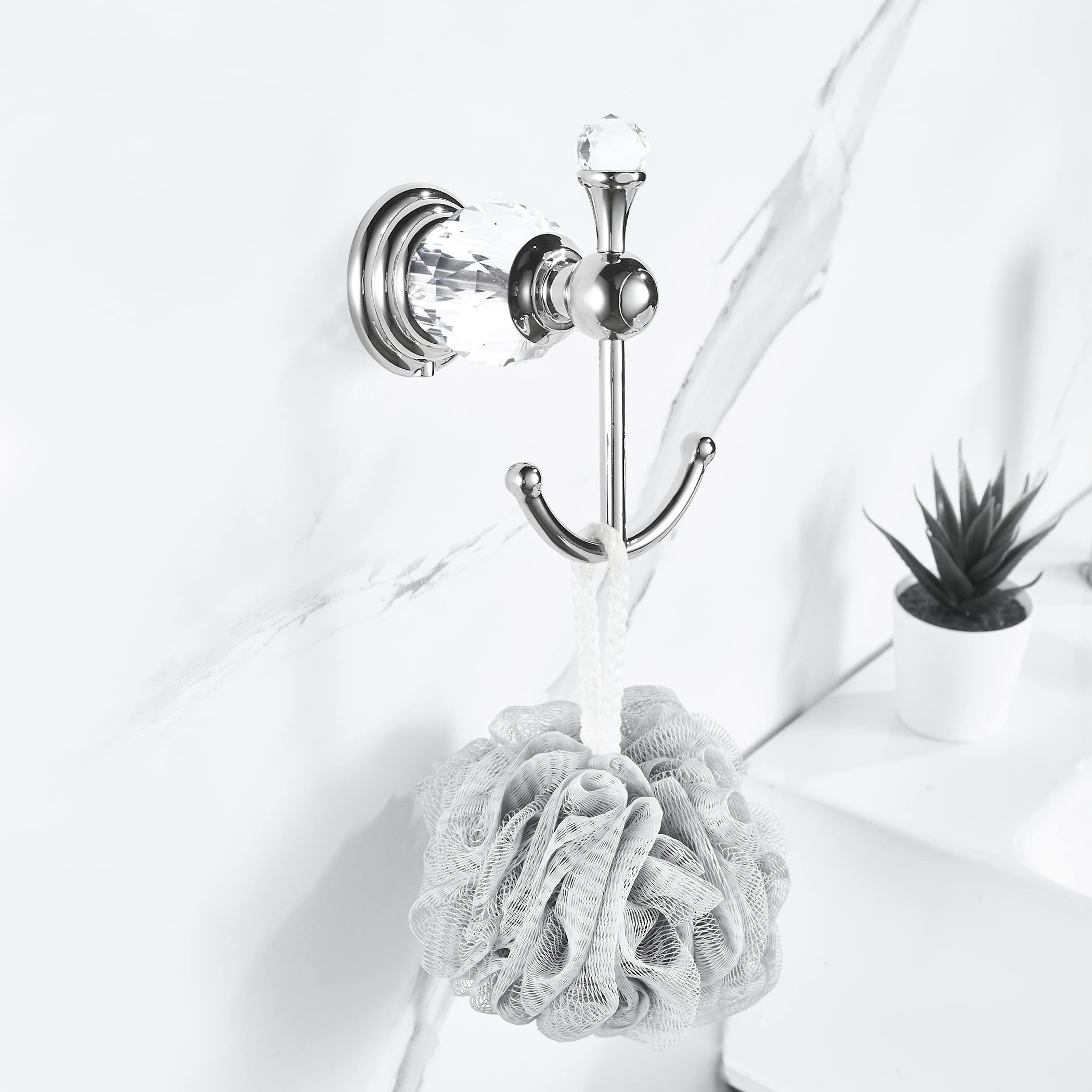 WINCASE Crystal Towel Hook Chrome  Bath Robe Hook  Silver Bathroom Wall Hooks Double for Coats Wall Mounted Modern Style