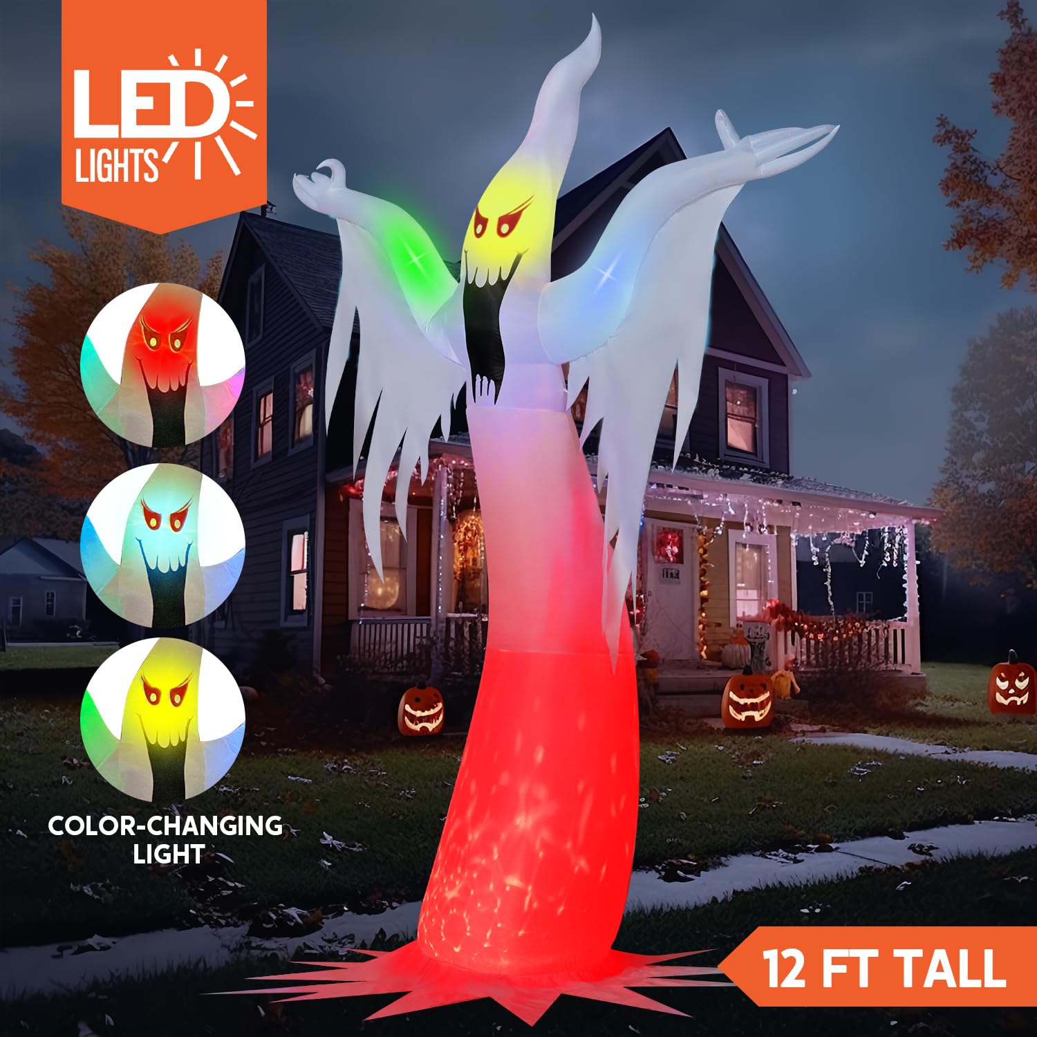 Joiedomi 12 FT Tall Halloween Inflatables Outdoor Decoration, Inflatable Ghost Decor Outdoor with Fire Flame Light, Blow Up Ghos