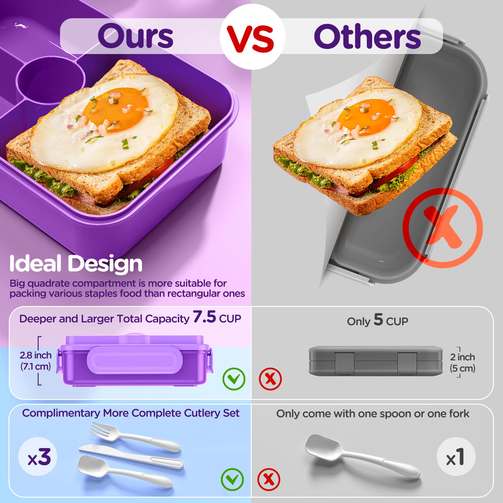 Dacool Lunch Box Kids Bento Box 7.5 Cups With 4-Compartment Leakproof Bpa Free Toddler Girls Lunch Containers With Fork Spoon Fo