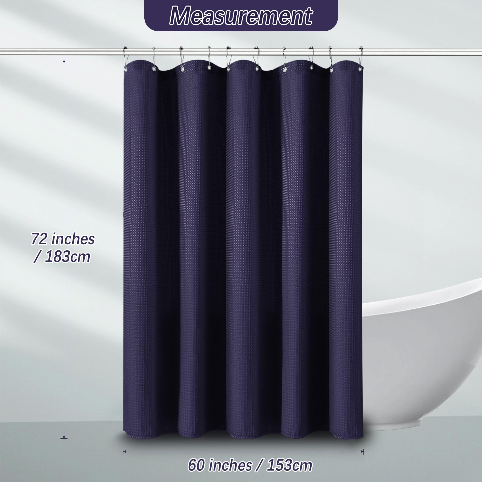 Pangsinne 60 Inch Waffle Shower Curtain - Heavy Duty Thick Fabric Lilac Shower Curtains For Bathroom, Weighted Hotel Spa Luxury