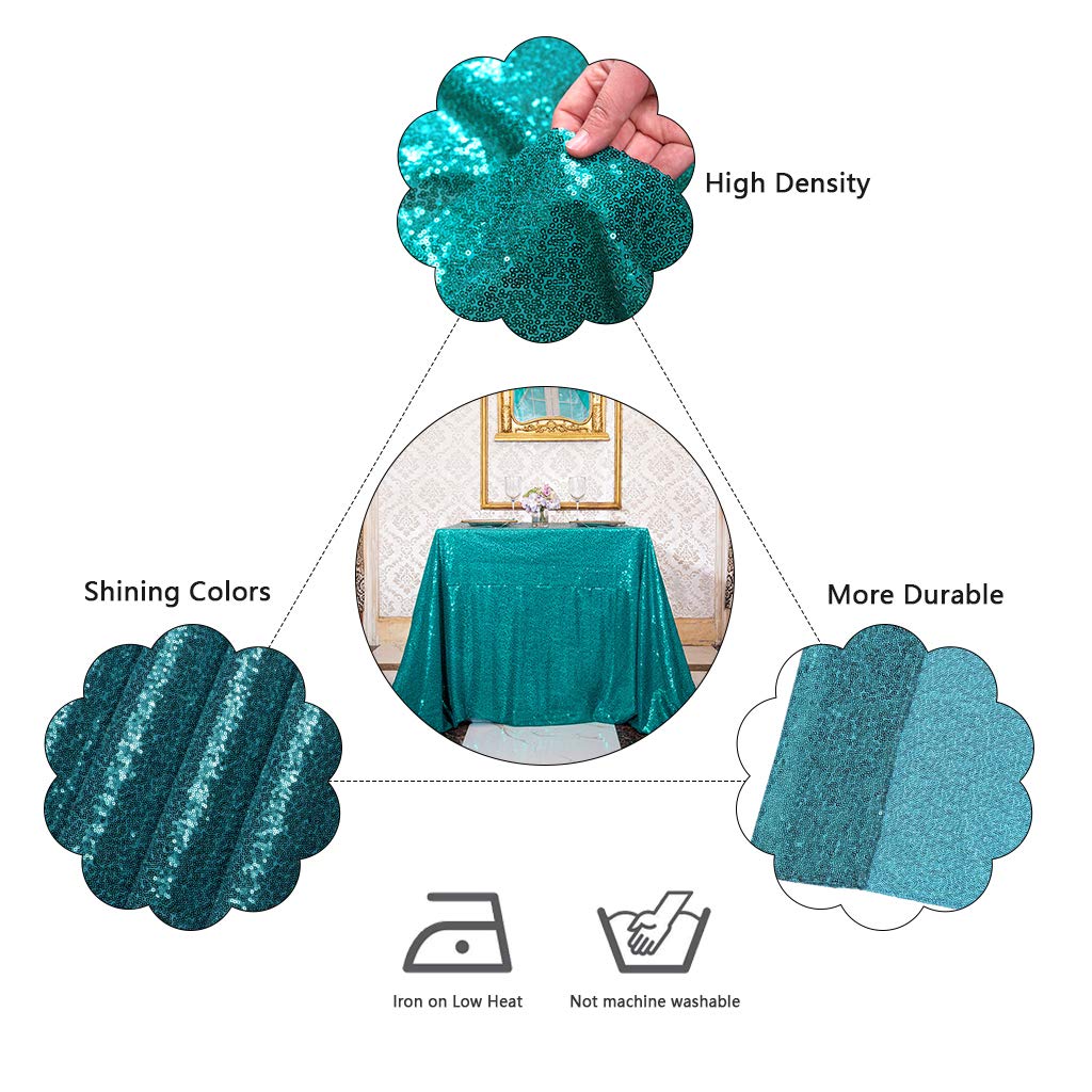 Eternal Beauty Teal Square Sequin Tablecloth Sequin Overlay Tablecloth For Wedding Christmas Party 48''X48''