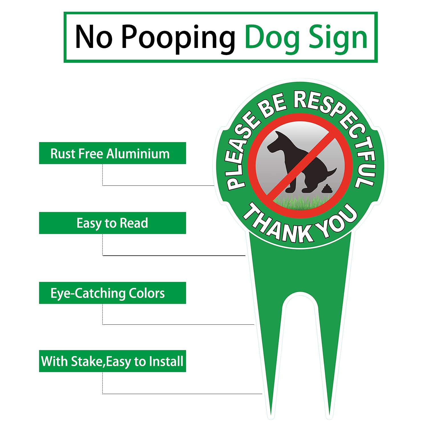 Heiokey 2 Pack No Poop Dog Sign With Stake 12 X 6,Double Sided No Pooping Dog Sign Politely Reads:Please Be Respectful Thank You