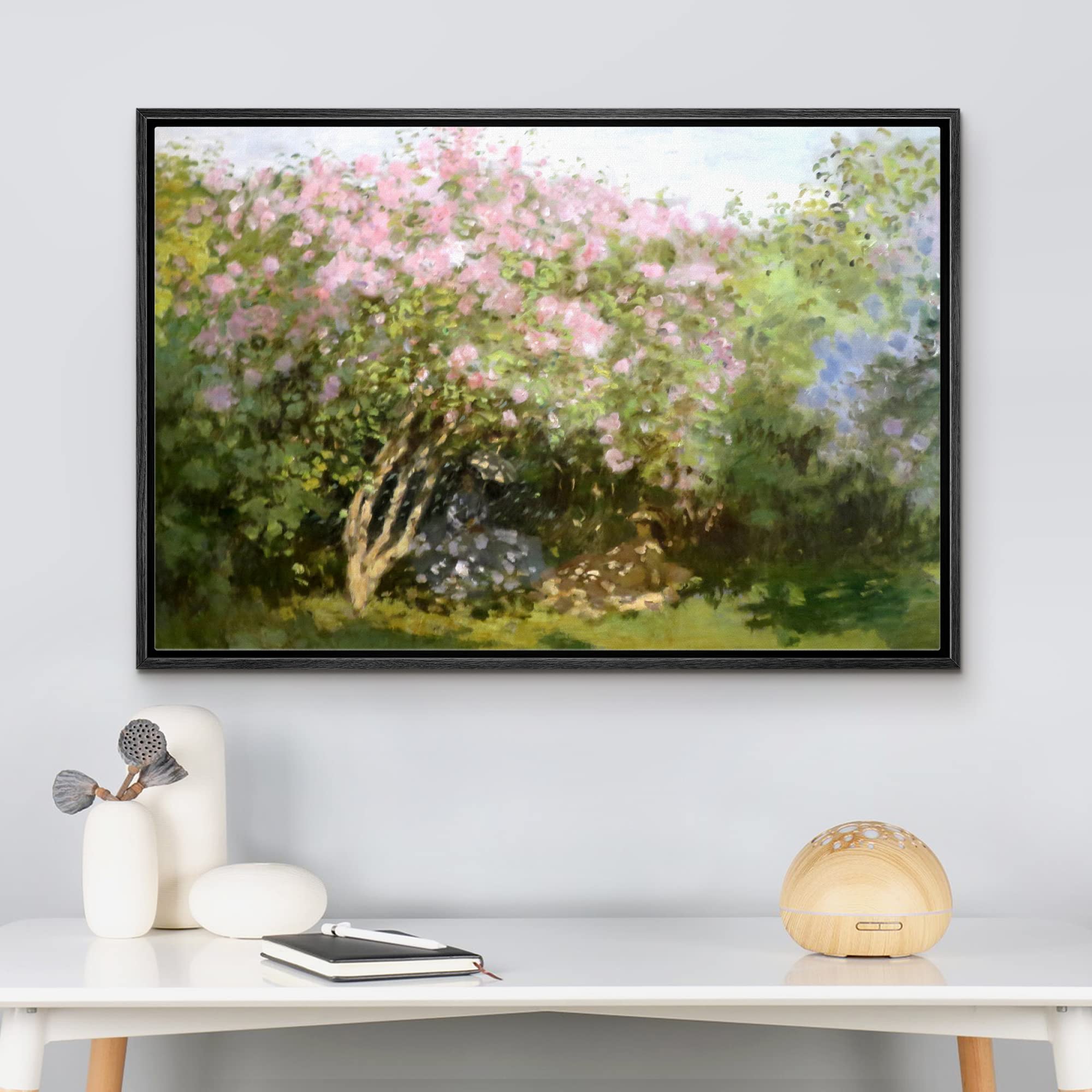 Wall26 - Lilacs In The Sun By Claude Monet Framed Canvas Print Wall Art Famous Oil Painting Reproduction - 16''X24'' Black