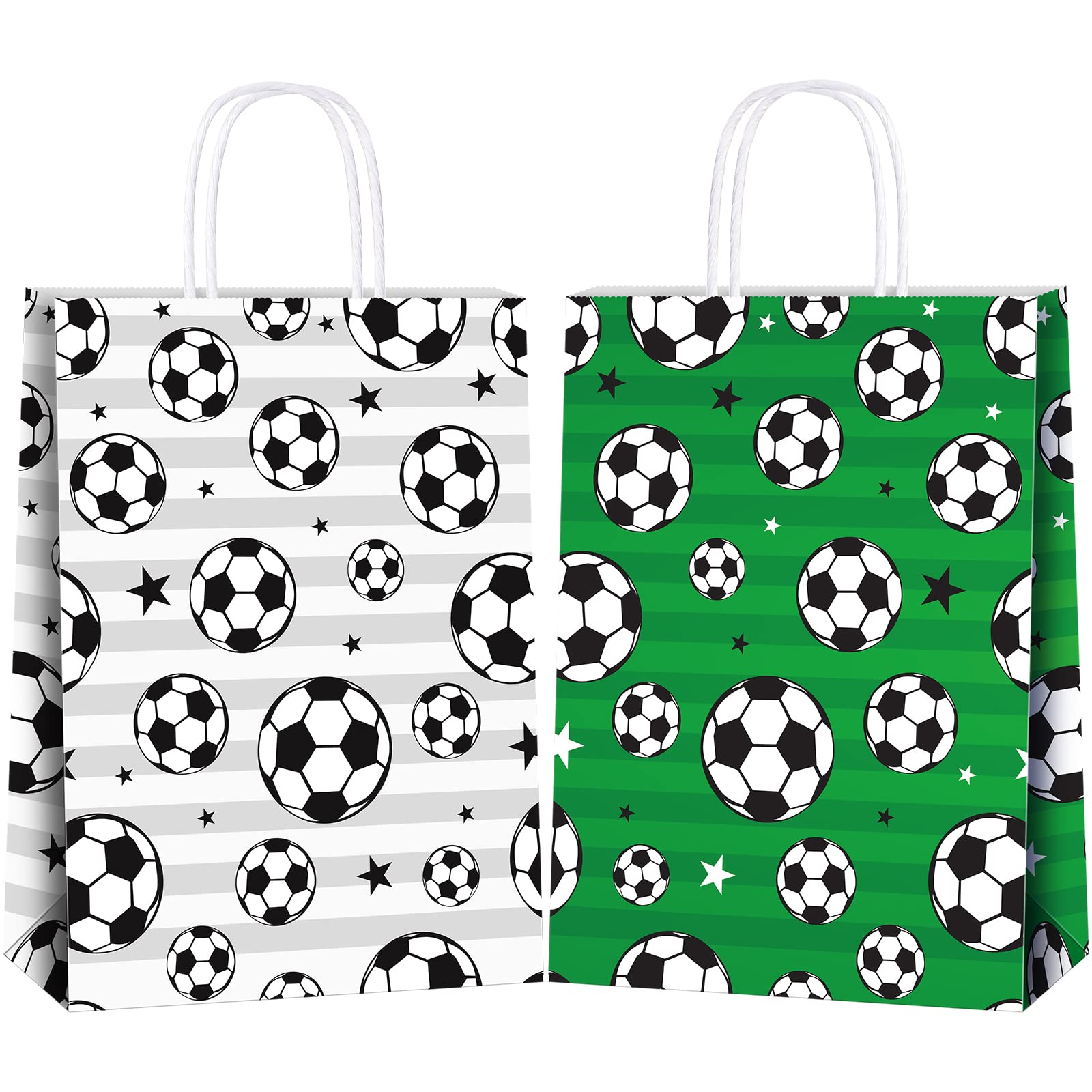 Durony 16 Pieces Soccer Gift Bag Soccer Print Paper Bags Goodie Favor Bags For Soccer Party Decorations Supplies