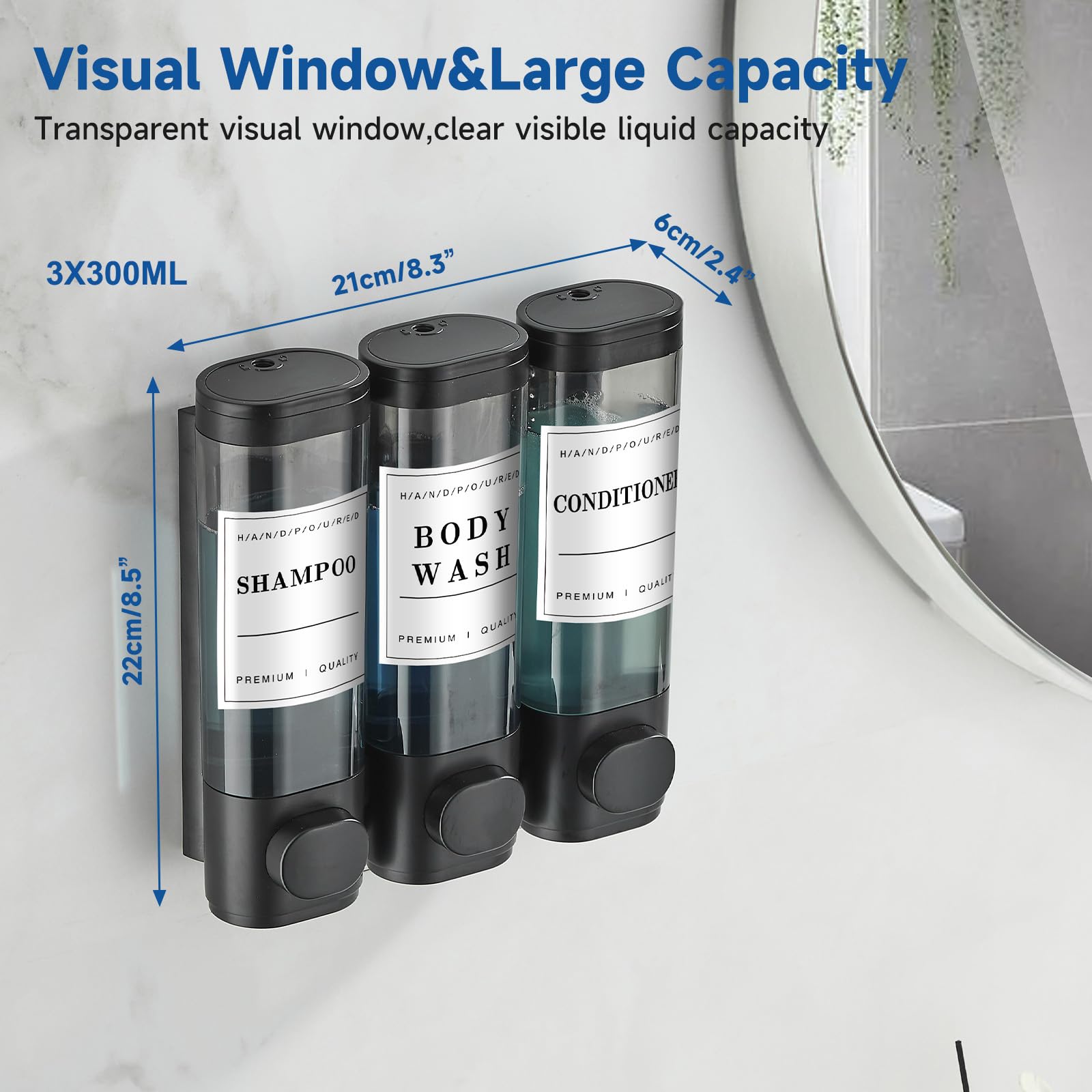 Shampoo And Conditioner Dispenser,Shower Soap Dispenser 3 Chamber No Drill Wall-Mounted Shampoo Dispenser For Shower Wall Mounte