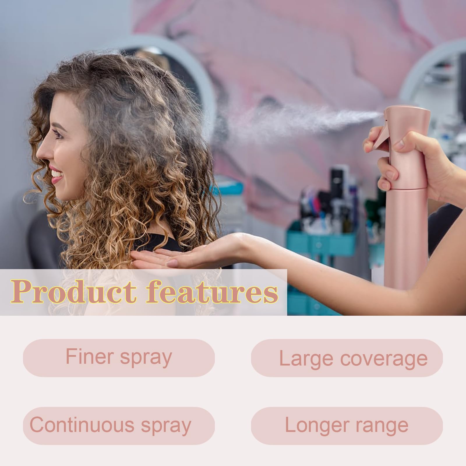 Lerpolor Empty Spray Bottles, Continuous Spray Bottle For Hair, 10 Oz Rose Gold Spray Water Bottle Fine Mist Refillable, Skin Ca