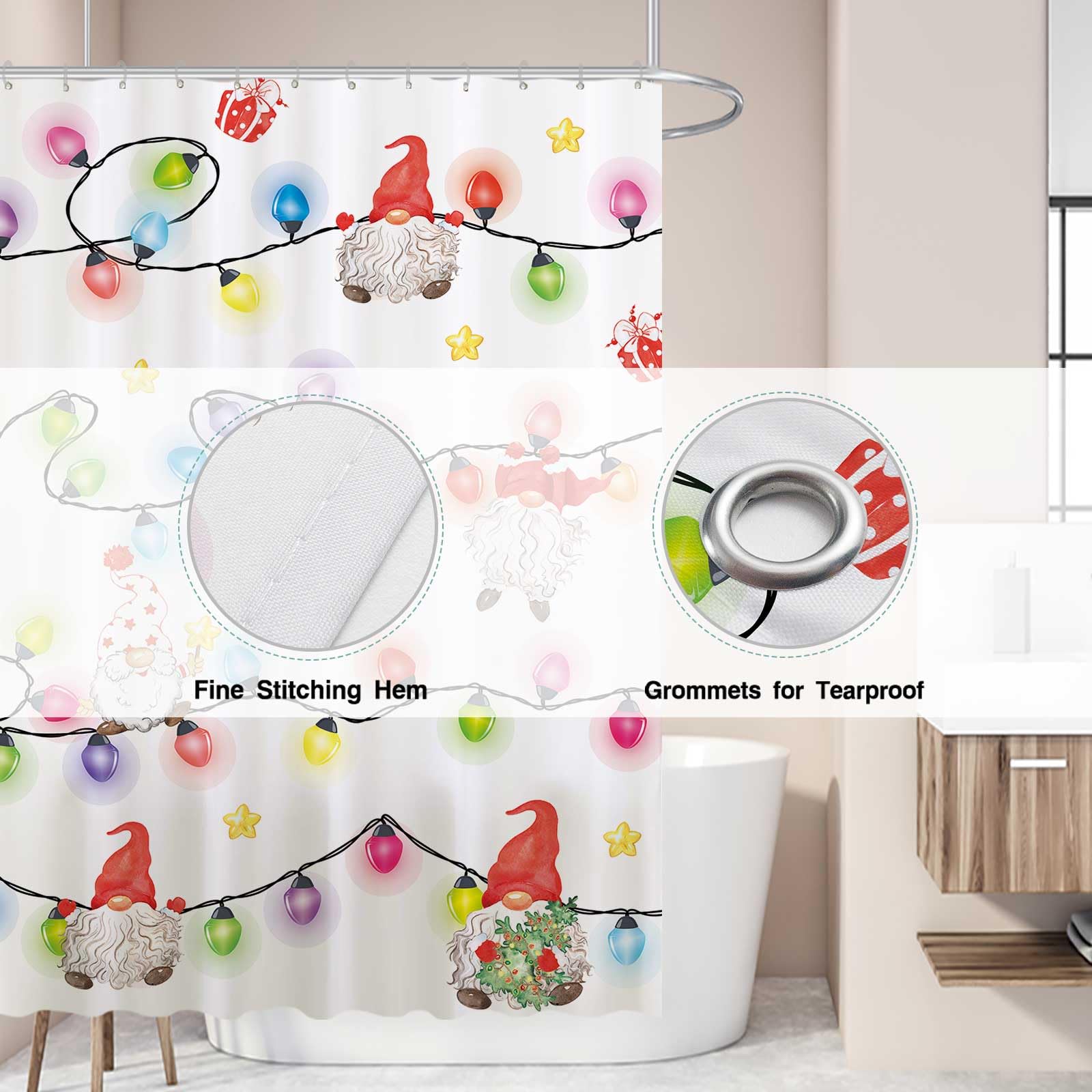 Allenjoy 72'' X 72'' Christmas Gnomes Shower Curtain Set Merry Xmas Cute Funny Bathroom Bathtubs Decor Easy Care Machine Washabl