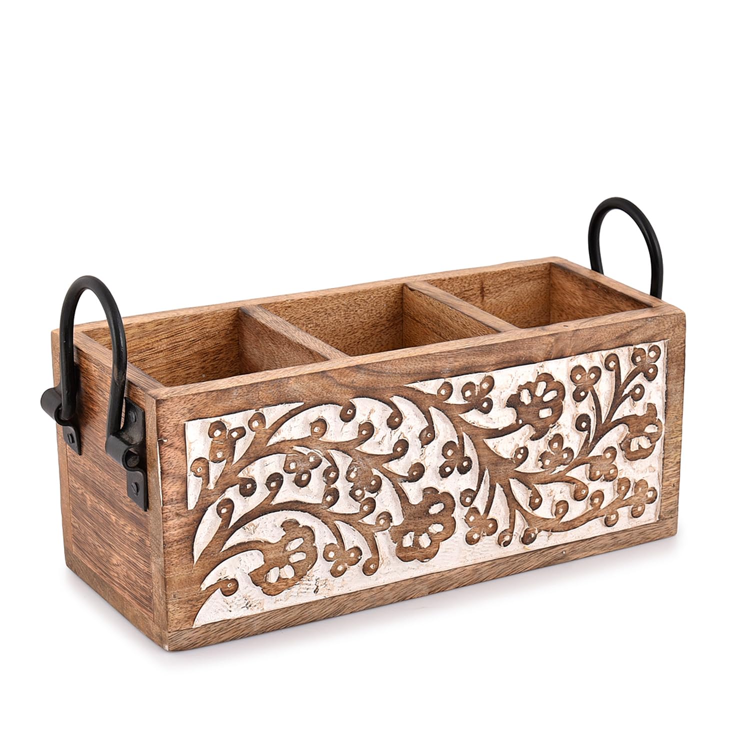 BHAVATU Mango Wood Utensil Drawer Organizer, Silverware Tray Organizer, Kitchen Drawer Organizer for Flatware Cutlery (11 x 4 