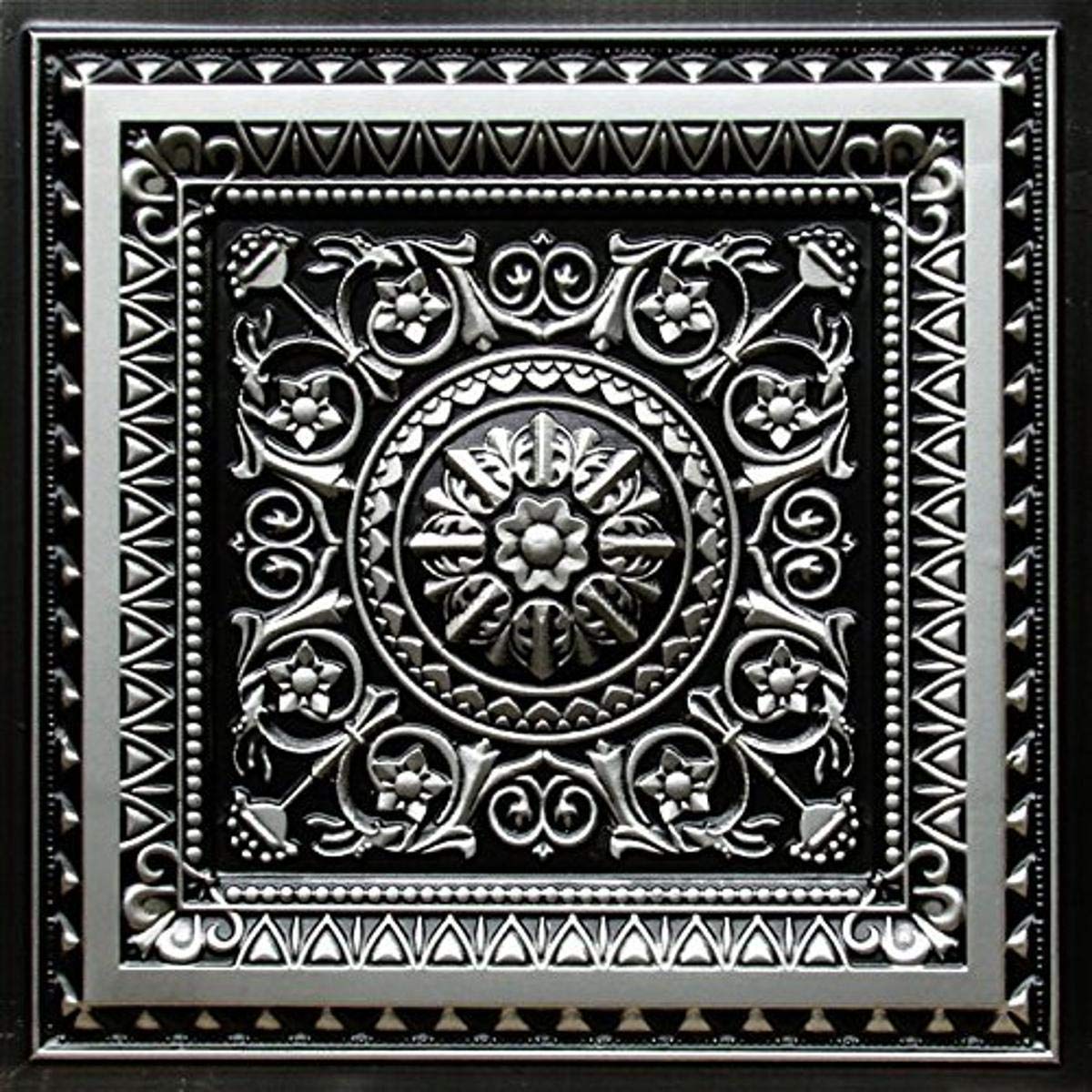 From Plain To Beautiful In Hours 223 La Scala PVC 2  x 2  Lay-in or Glue-up Ceiling Tile (Covers / 100 sq.ft), Antique Silver, 2