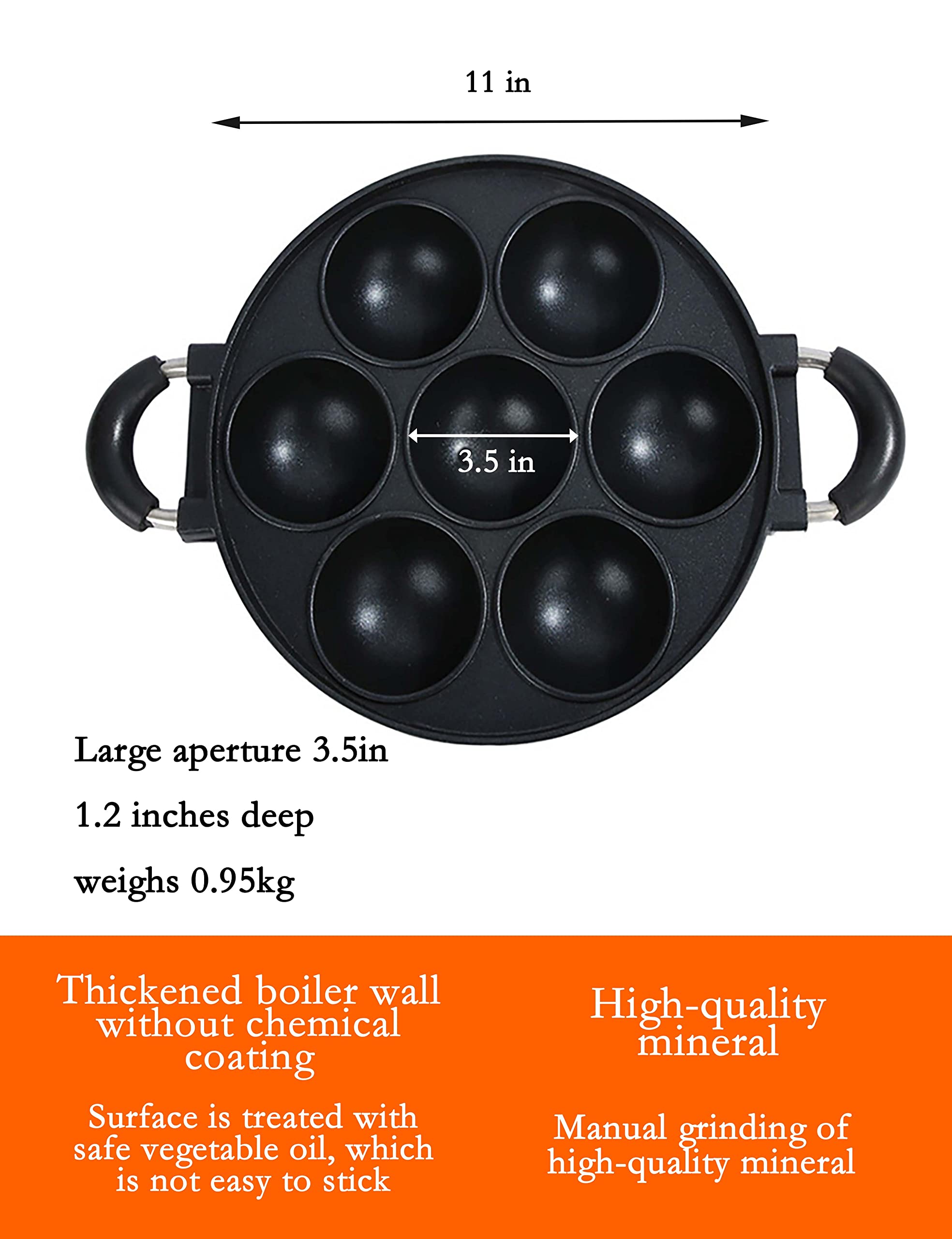 Heaunzy Japan Large Aperture Takoyaki Pan,Cake Mold Baking Pan,Making Masa (Rice Pancake),Fry Eggs,Poffertjes Pan,Appam Pan,Banh