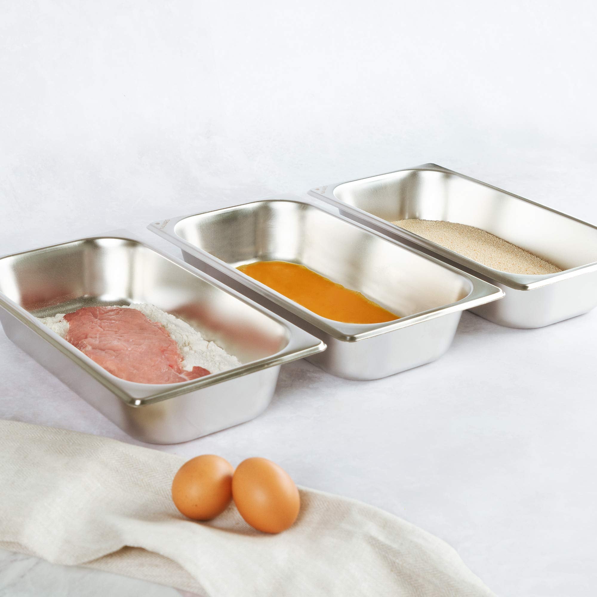 Navaris Breading Trays Set - 3 Medium Stainless Steel Pans For Preparing Bread-Crumb Dishes, Panko, Schnitzel, Coating Fish And