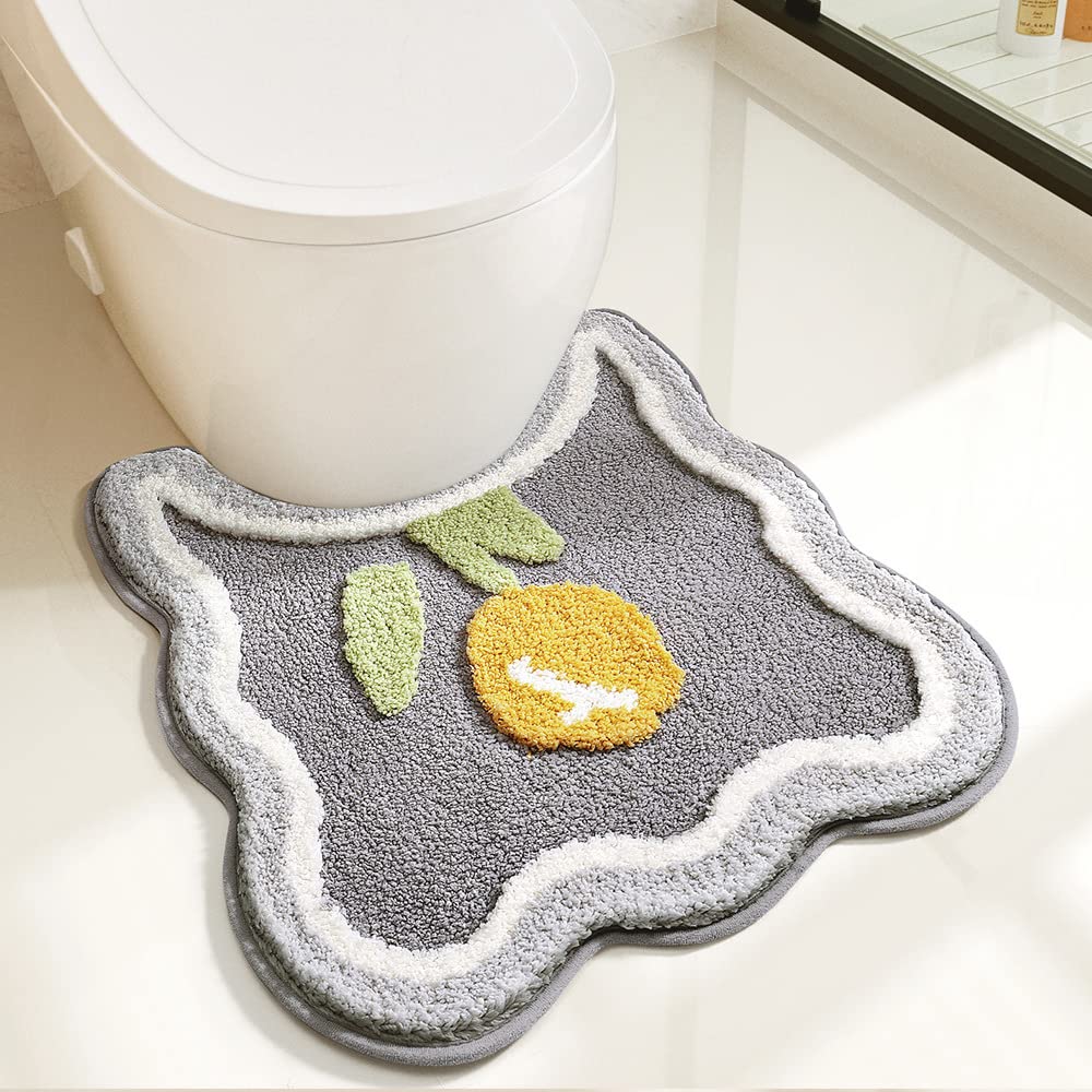 Tyrafry Toilet Bath Rug, U-Shaped Non-Slip Toilet Rug, Flower Rug For Bathroom Floor Soft Plush Microfiber Mat Super Absorbent W