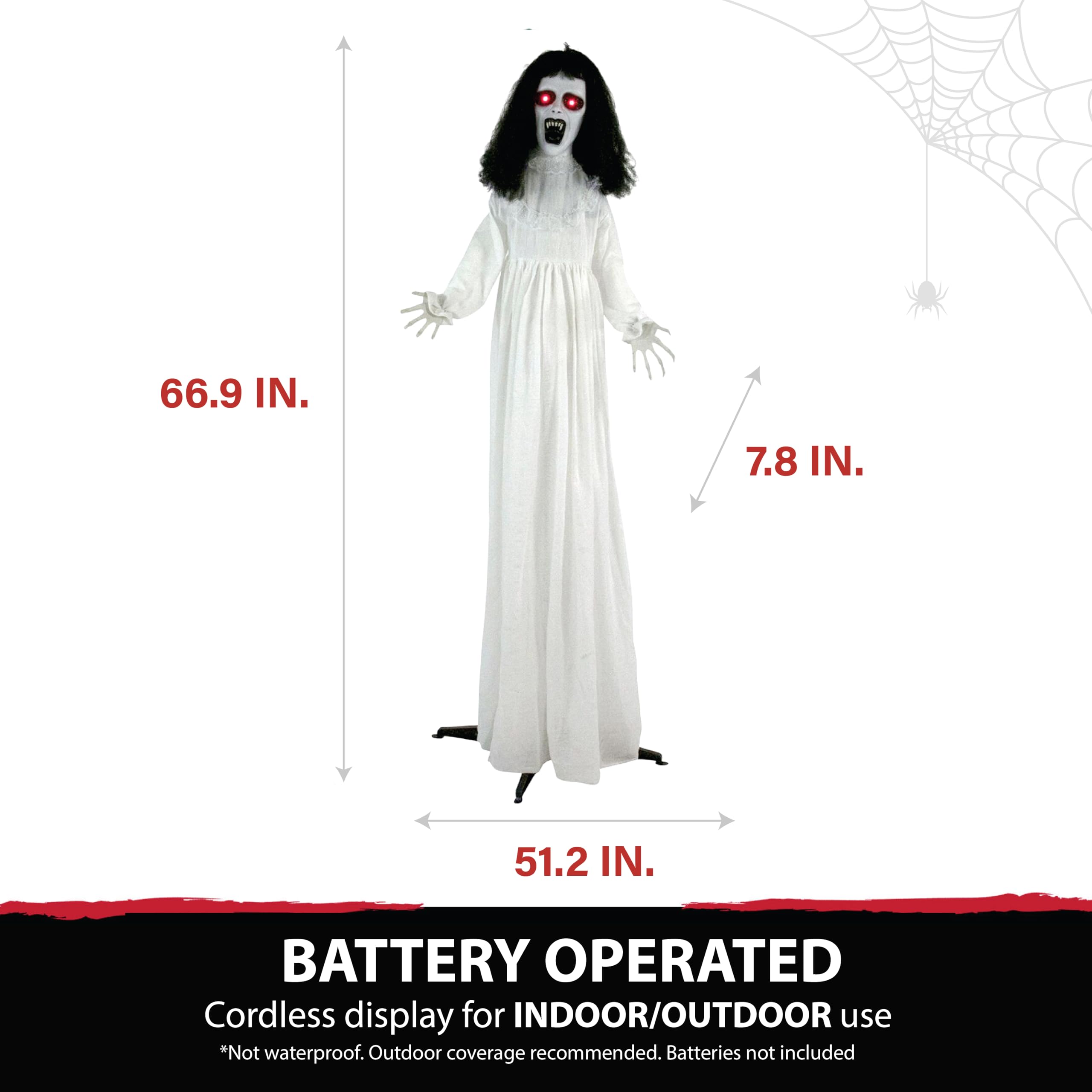 Haunted Hill Farm Life-Size Scary Demon Bride Halloween Animatronic with Touch Activated Lights and Sound, Battery Operated Indo