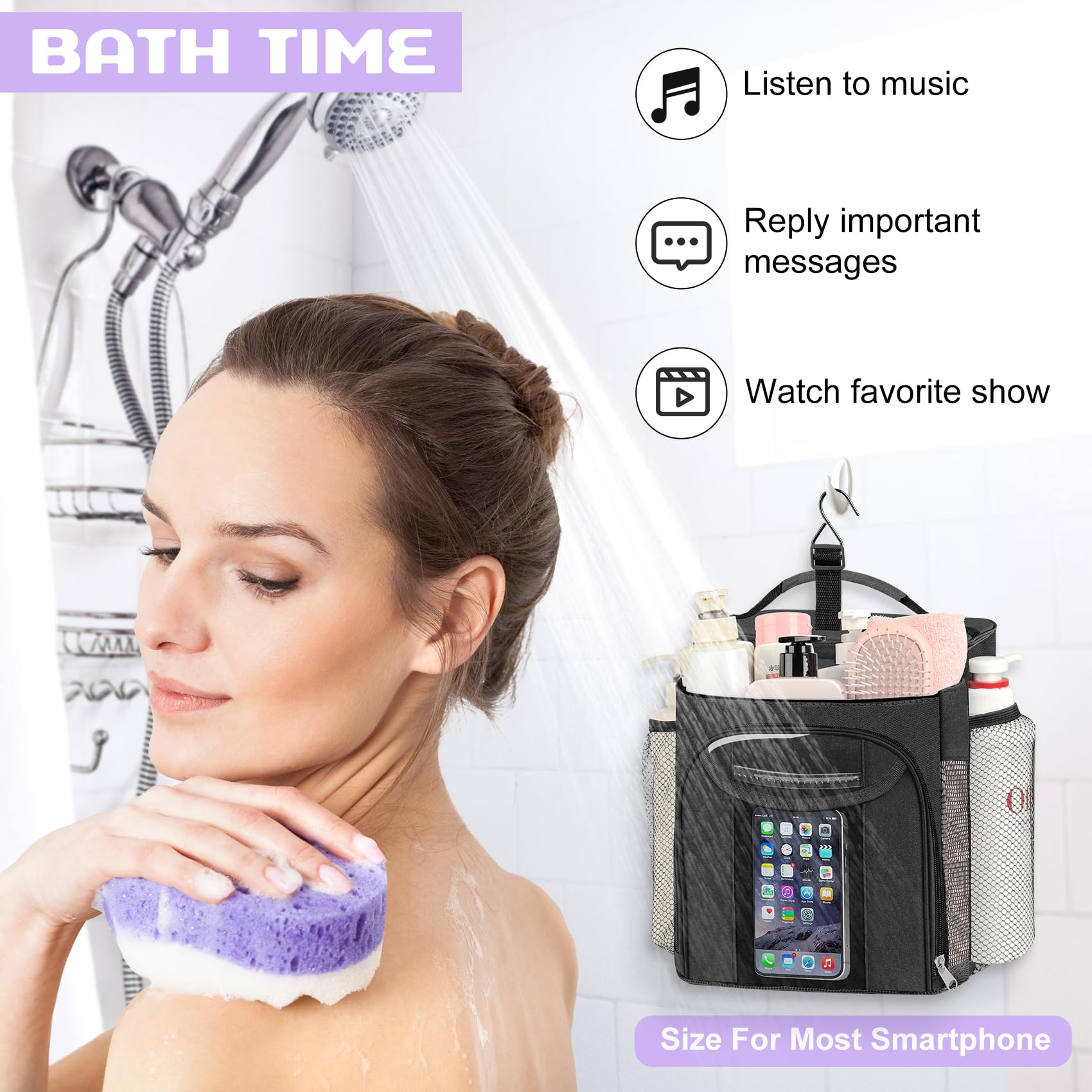 Attmu Large Capacity Portable Shower Caddy Dorm For College Essentials, Separate Compartment Hanging Toiletry Bag For College St