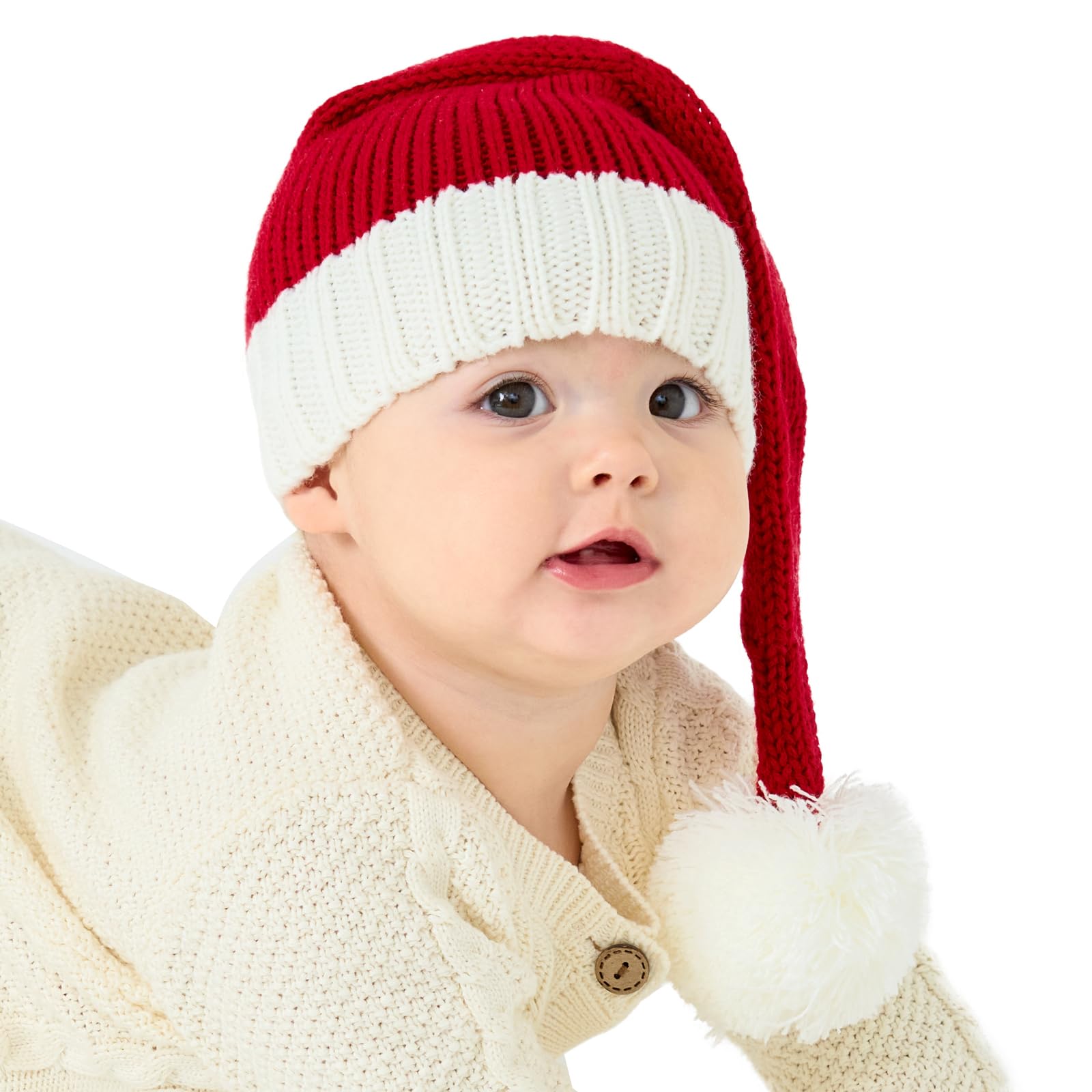 Diffy Homy Baby Santa Hat Christmas for Baby Toddler Infant Newborn Washable Fade-restant Knitted Santa Hat Soft Warm Long for N