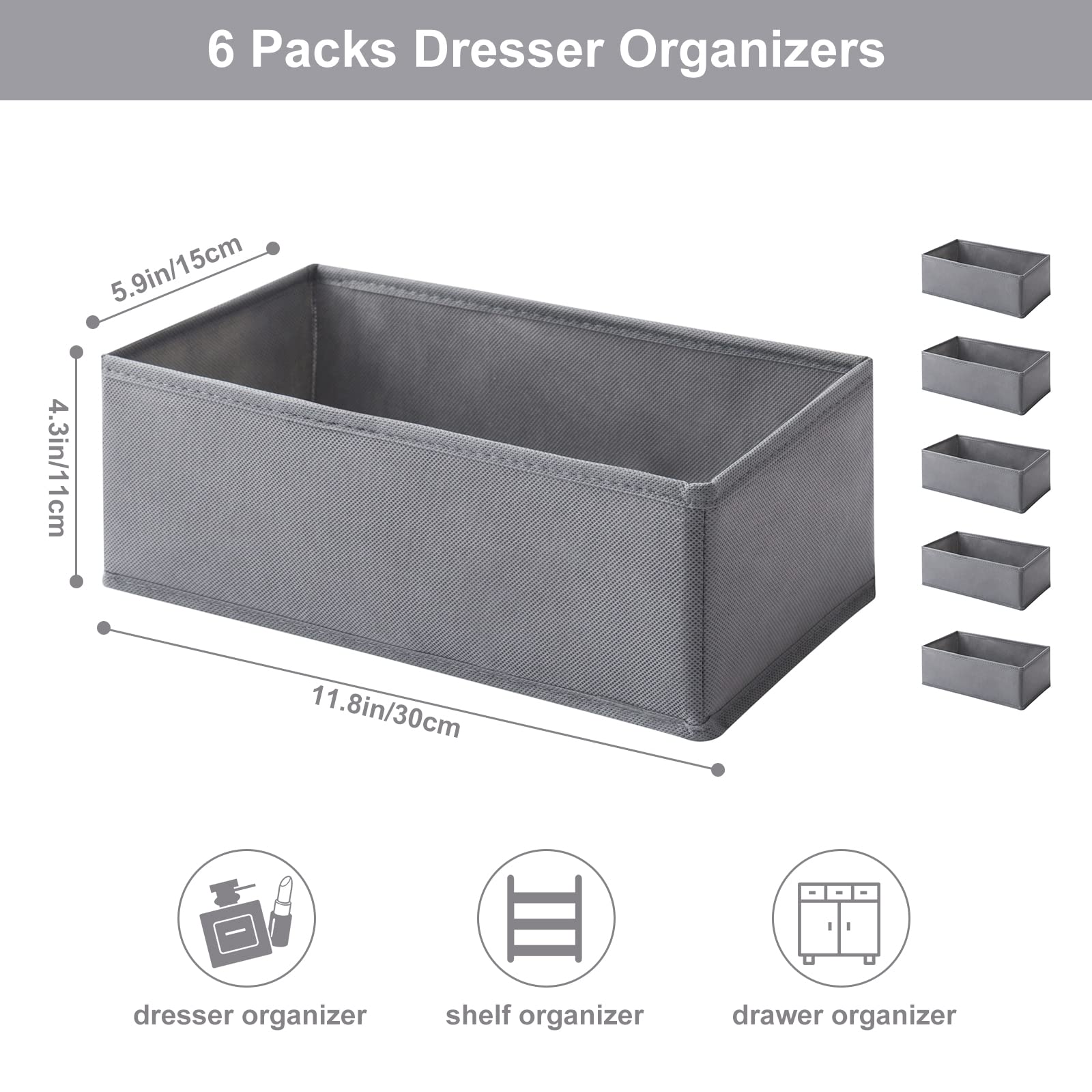 Coorganisers 6 Packs Dresser Organizers,Drawer Organizers for Clothing,Baby Organizers and Storage Drawers,Woven-Fabric Dresser