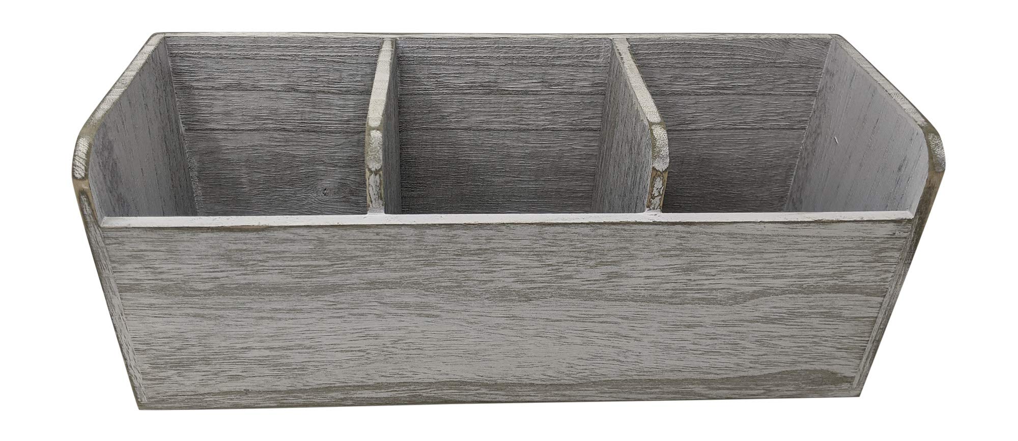 Gianna'S Home Rustic Farmhouse 3 Compartment Wooden Countertop Kitchen Desk Caddy Utensil Organizer