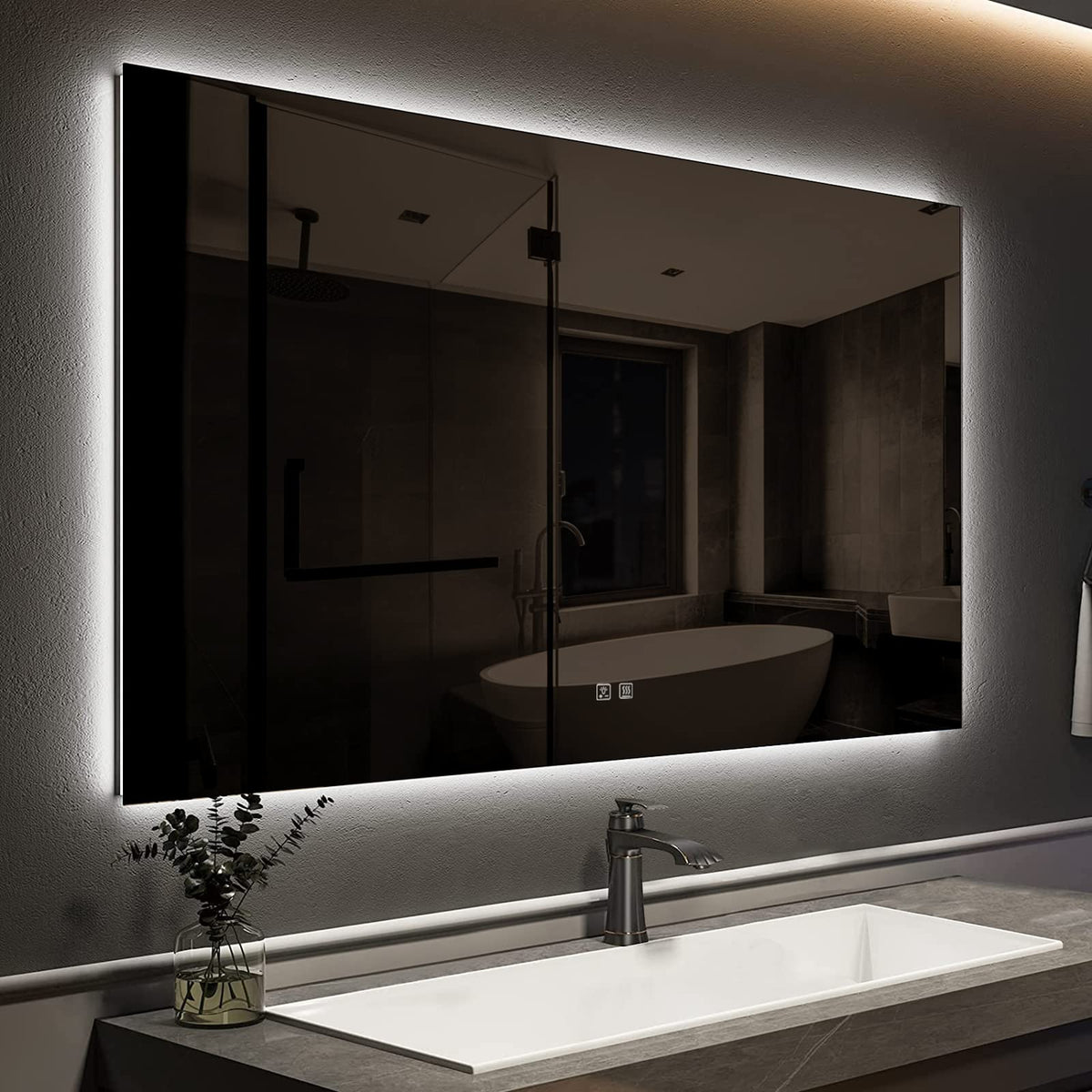 Roomtec 48X28 Led Bathroom Mirror, Dimmable, Wall-Mounted, Anti-Fog, Adjustable 3000-6000K, Horizontal/Vertical