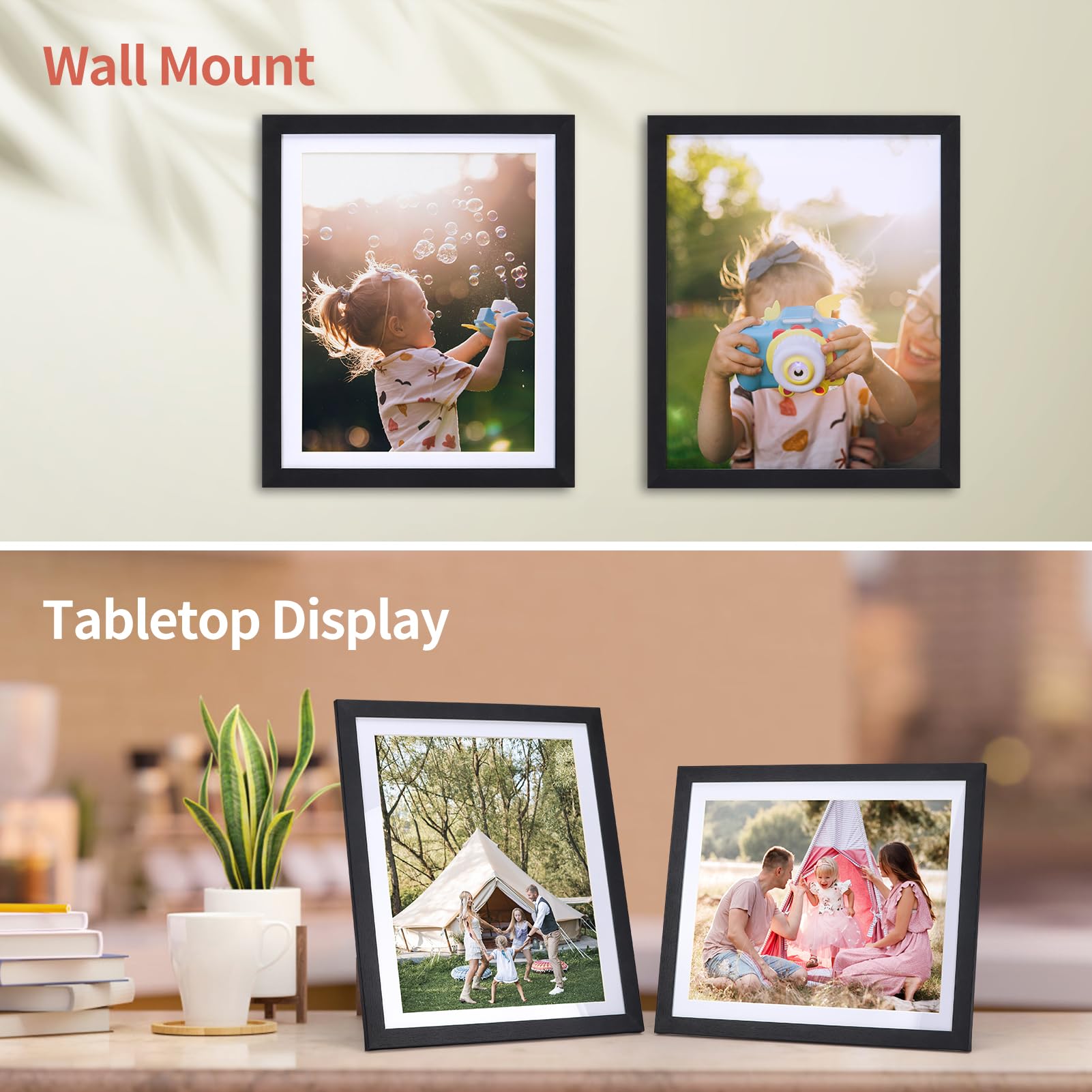 Lyeasw 8x10 Picture Frame Black Set of 15, Display Pictures 8x10 with Mat or 9x11 without Mat, Multi Photo Frames for Wall or Ta
