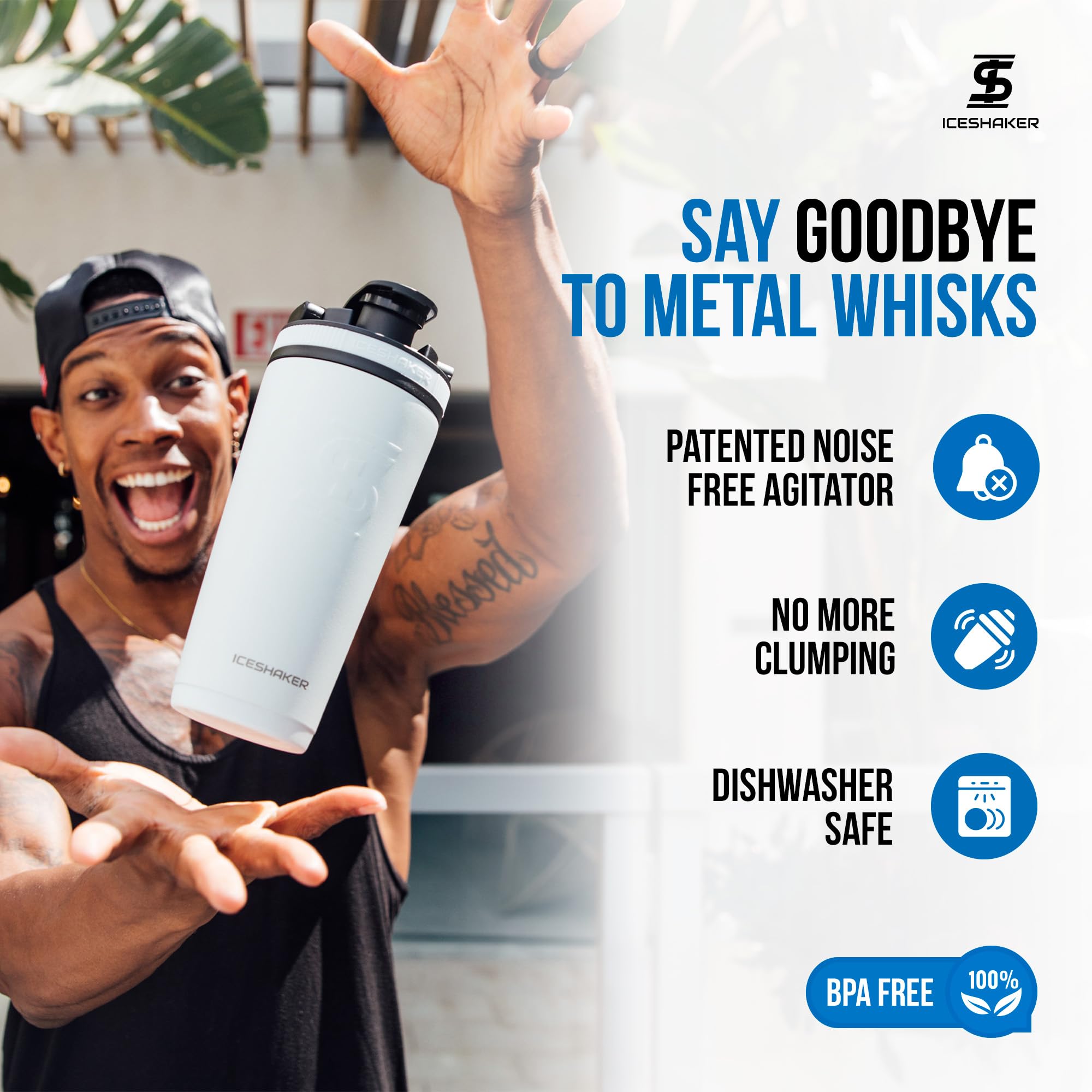 Ice Shaker Insulated Stainless Steel Shaker Bottle | 26Oz, White | Cold For 30+ Hours | Insulated Cup With Twist-On Agitator | O