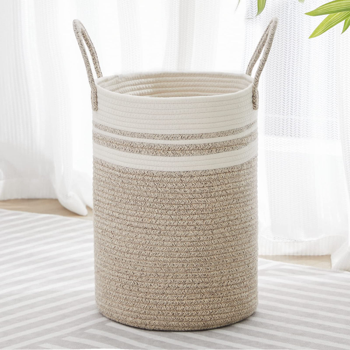 Viposco Tall Laundry Hamper, Woven Rope Storage Basket For Blanket, Toys, Dirty Clothes In Living Room, Bathroom, Bedroom - 30L