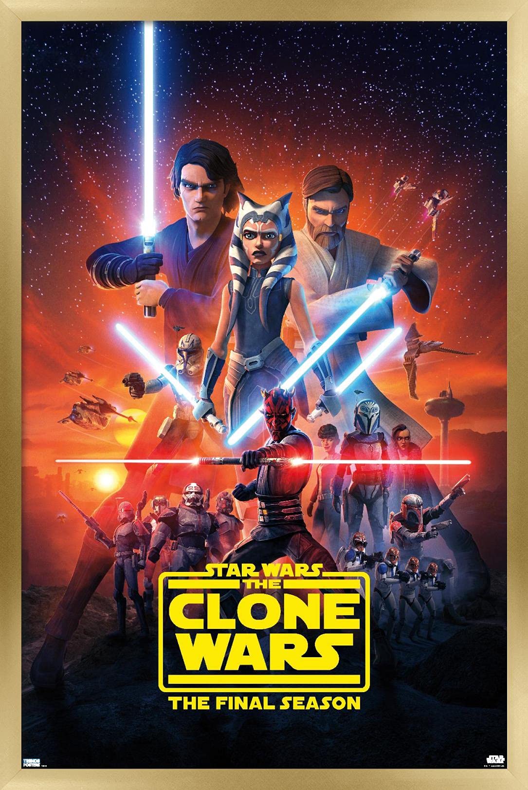 Trends International Star Wars: The Clone Wars - Season 7 Key Art Wall Poster, 14.725'' X 22.375'', Gold Framed Version