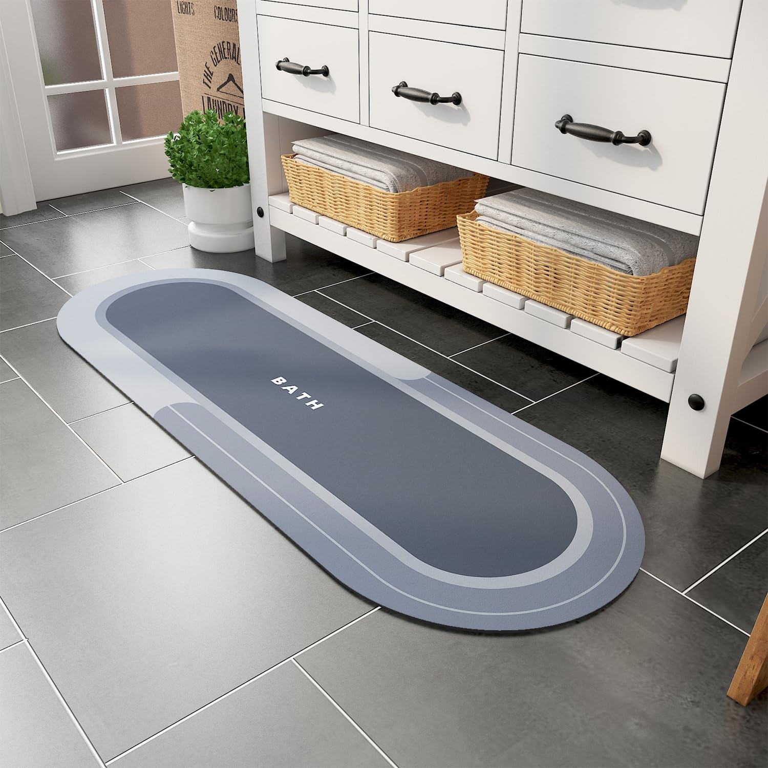 Montvoo Bathroom Rug Mat Runner Long-Bath Mat For Bathroom Non Slip Absorbent Quick Dry Thin Bath Rug-Bathroom Floor Mat Rubber