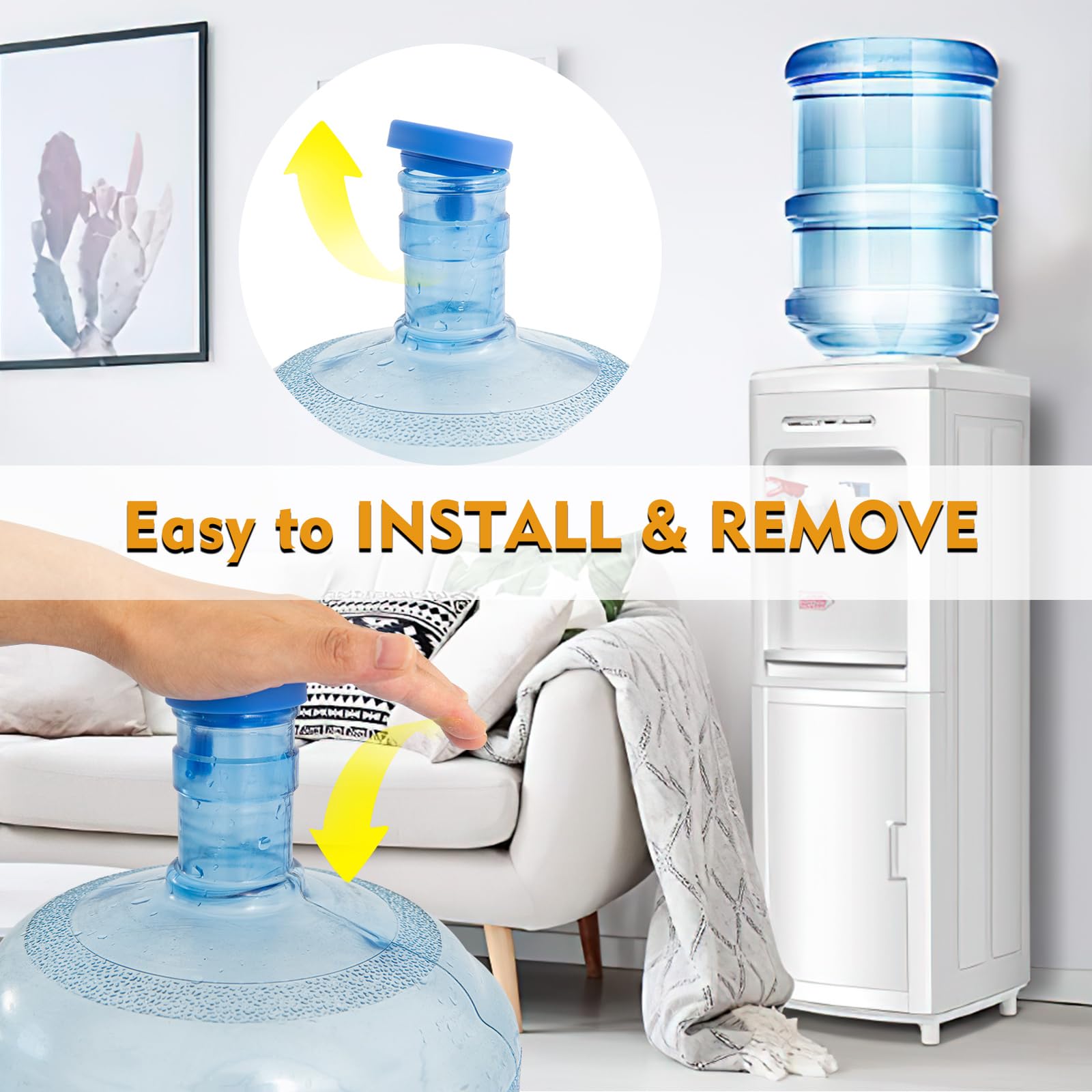 (3 Pack) Yepfomi Reusable 5 Gallon Water Jug Cap, Food Grade Silicone Replacement Bucket Lid For 2/3/4/5 Gallon Bottle 55Mm Stan