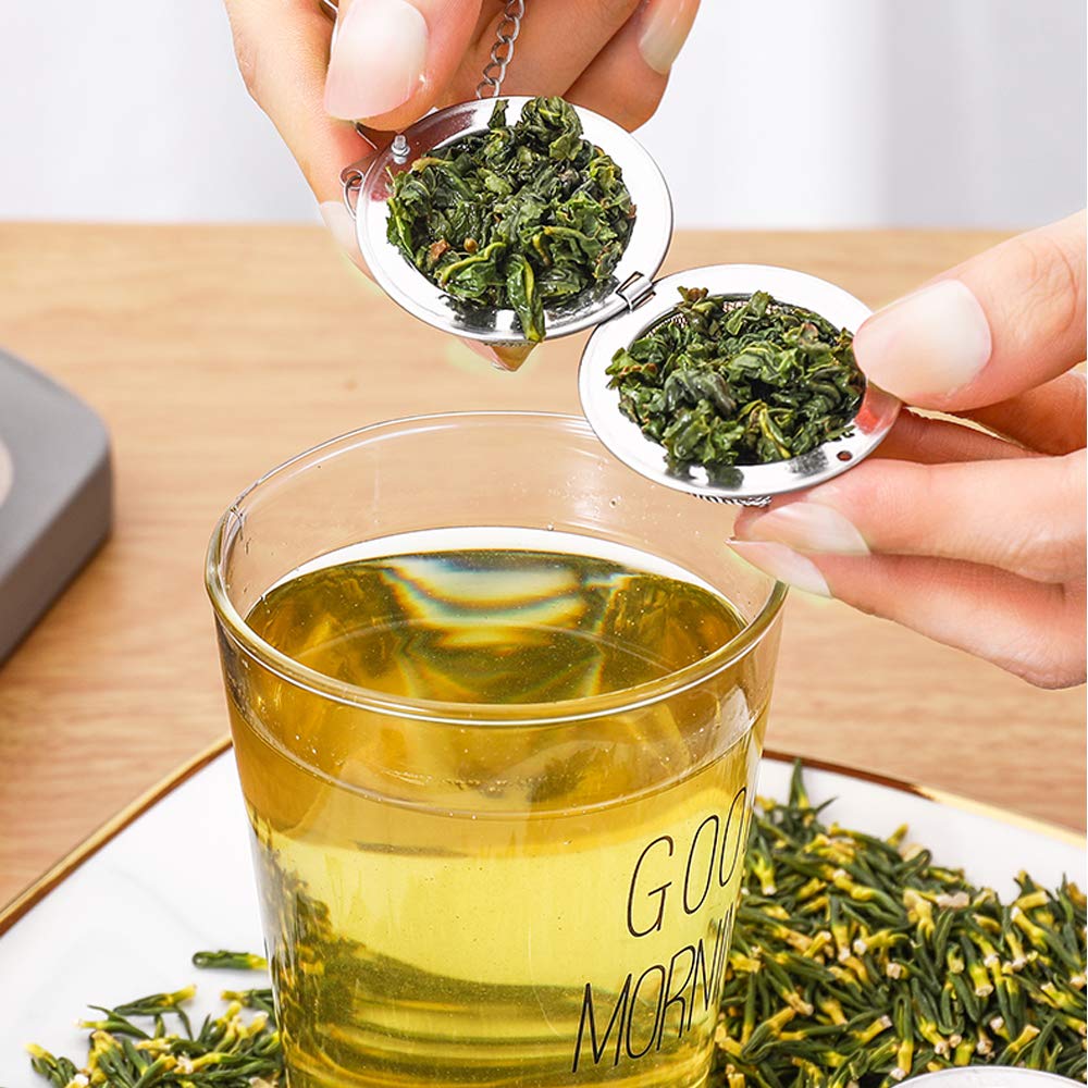 2Pcs Tea Infuser, Scdom Stainless Steel Ball Mesh Tea Strainer, Amethyst & White Crystal Moon Pendant Tea Ball Tea Filter With E