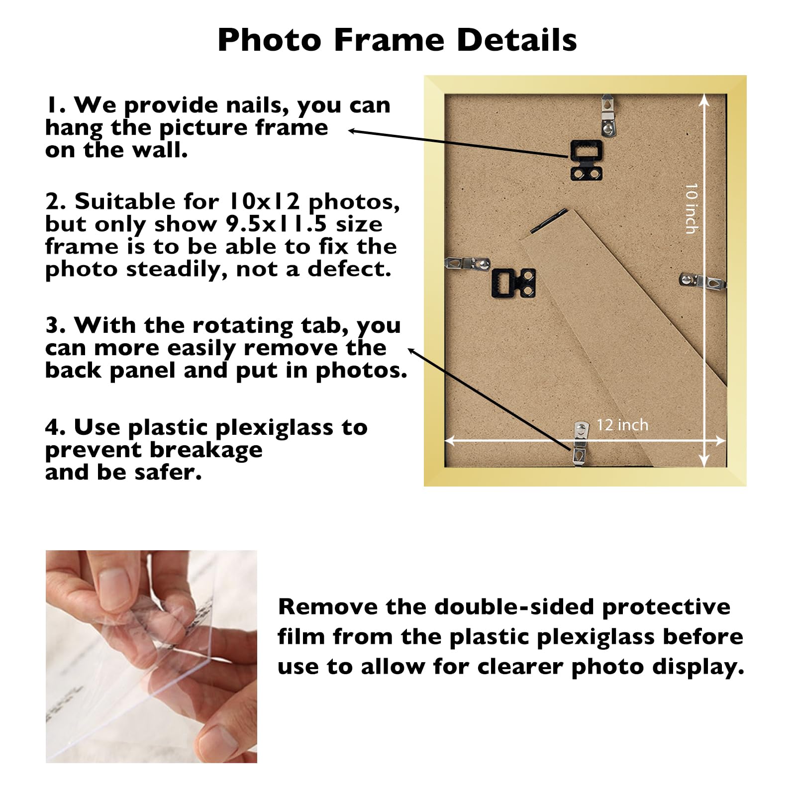 JCJMY 10x12 Picture Frame Gold for Wall Hanging, Wall Mounting Horizontally or Vertically, 10 x 12 Wall Gallery Poster Photo Fra