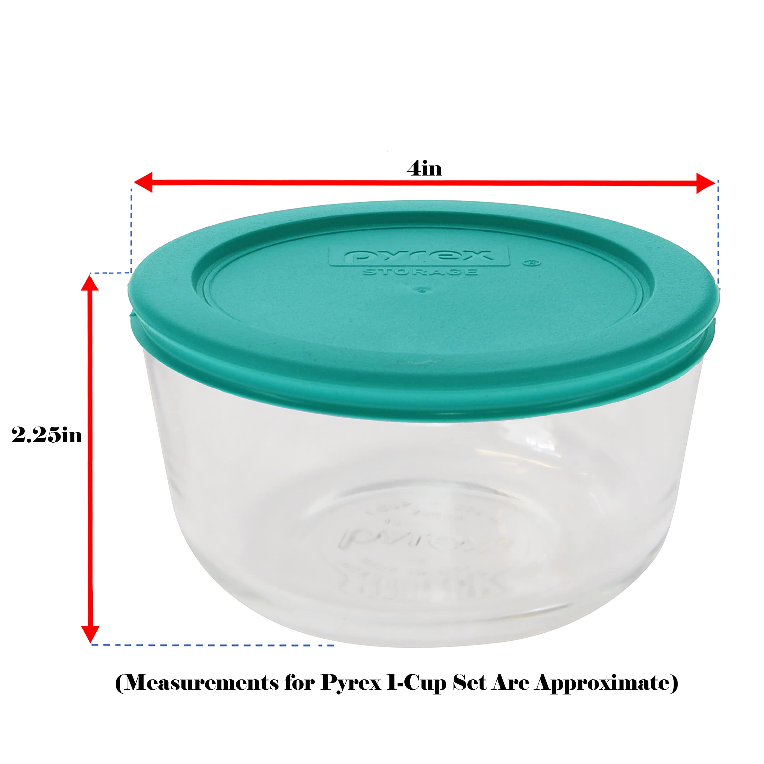 Pyrex (4 7202 1-Cup Glass Bowls And (4) 7202-Pc 1-Cup Turquoise Lids Made In The Usa