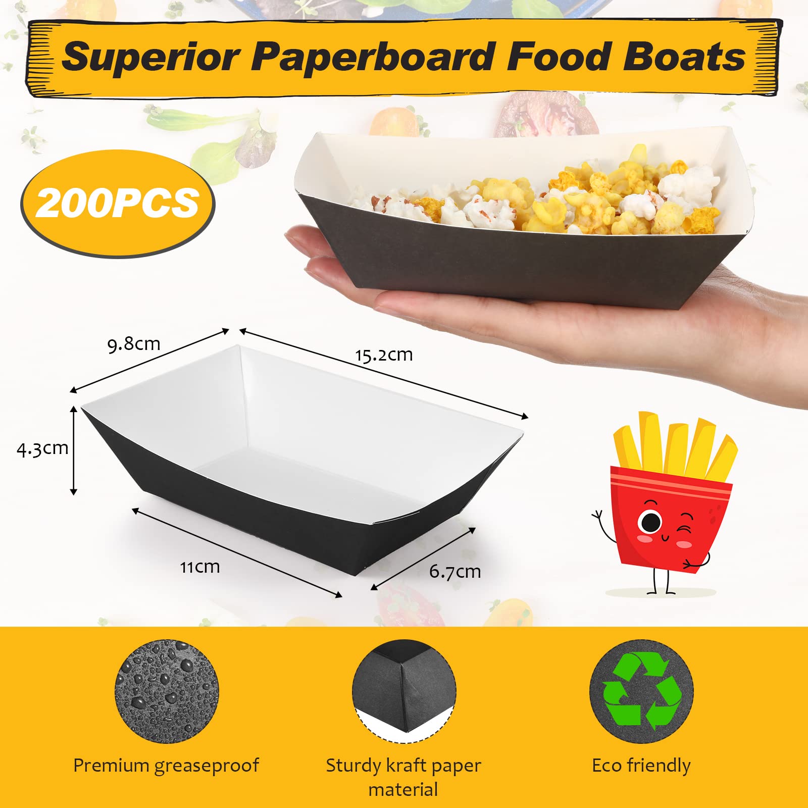 200 Pcs Paper Food Tray Disposable Paper Food Boats Paperboard Nacho Trays Hot Dog Serving Trays For Carnivals, Fairs, Festivals