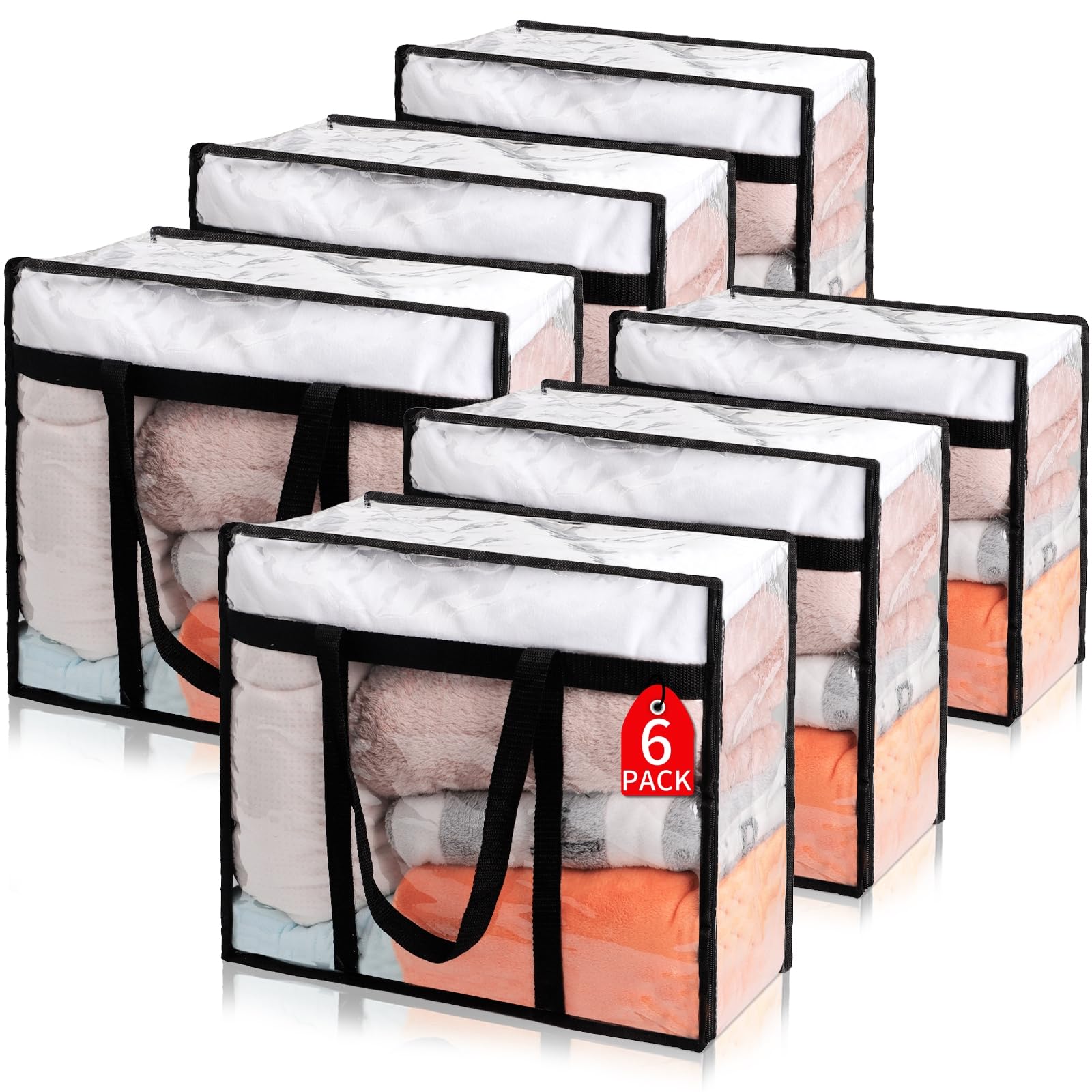6Pack Clear Clothes Storage Bags, Vinyl Comforter Blanket Storage Bags Closet Organizers and Storage Containers Moving Bags with